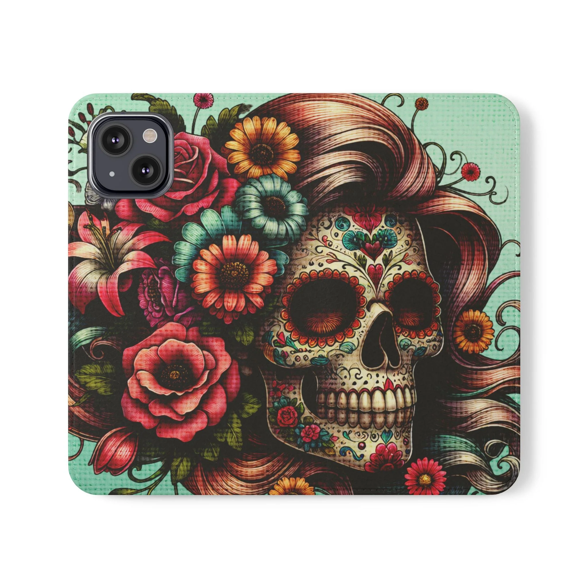 Sugar Skull Flip Wallet Phone Case - Image 44