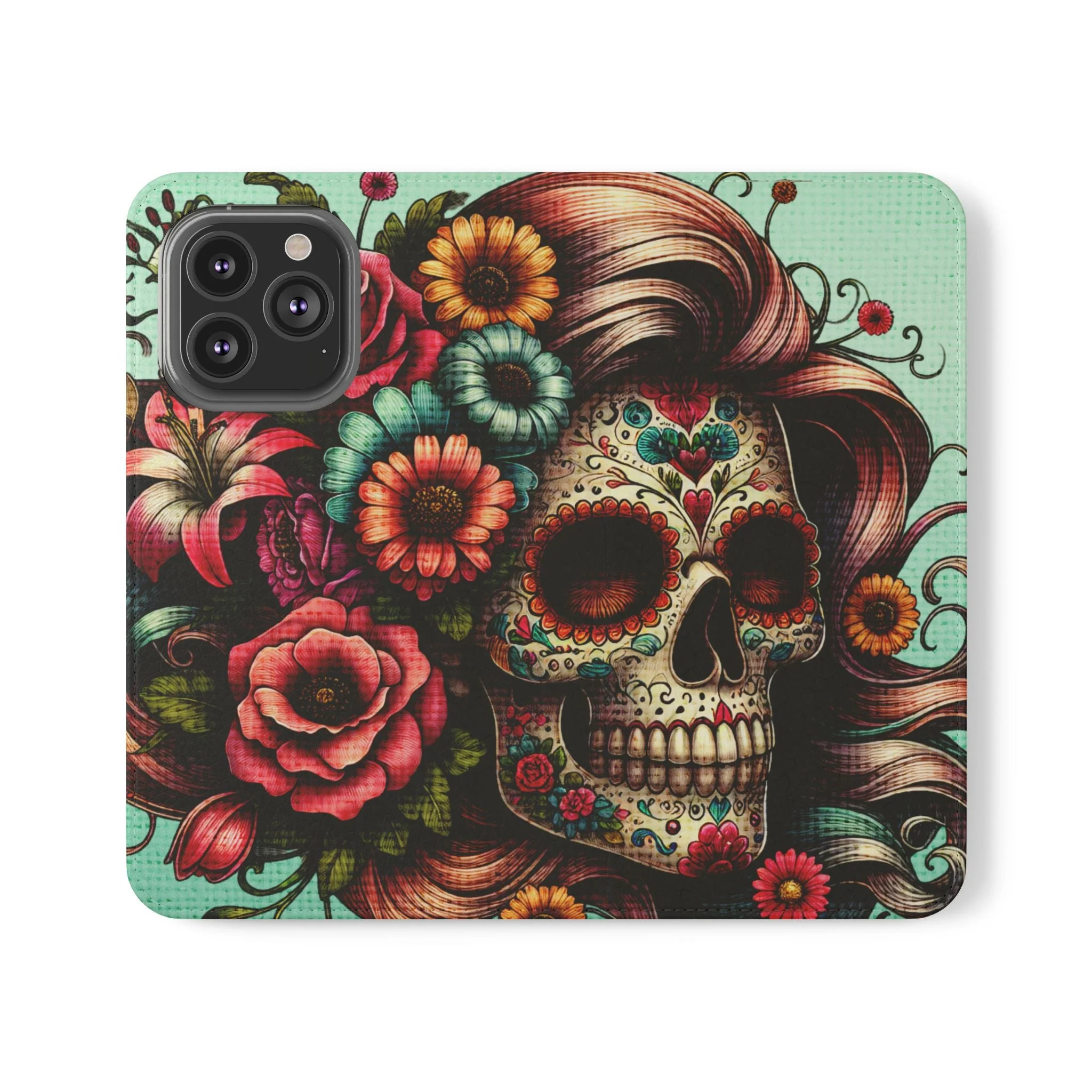 Sugar Skull Flip Wallet Phone Case - Image 49