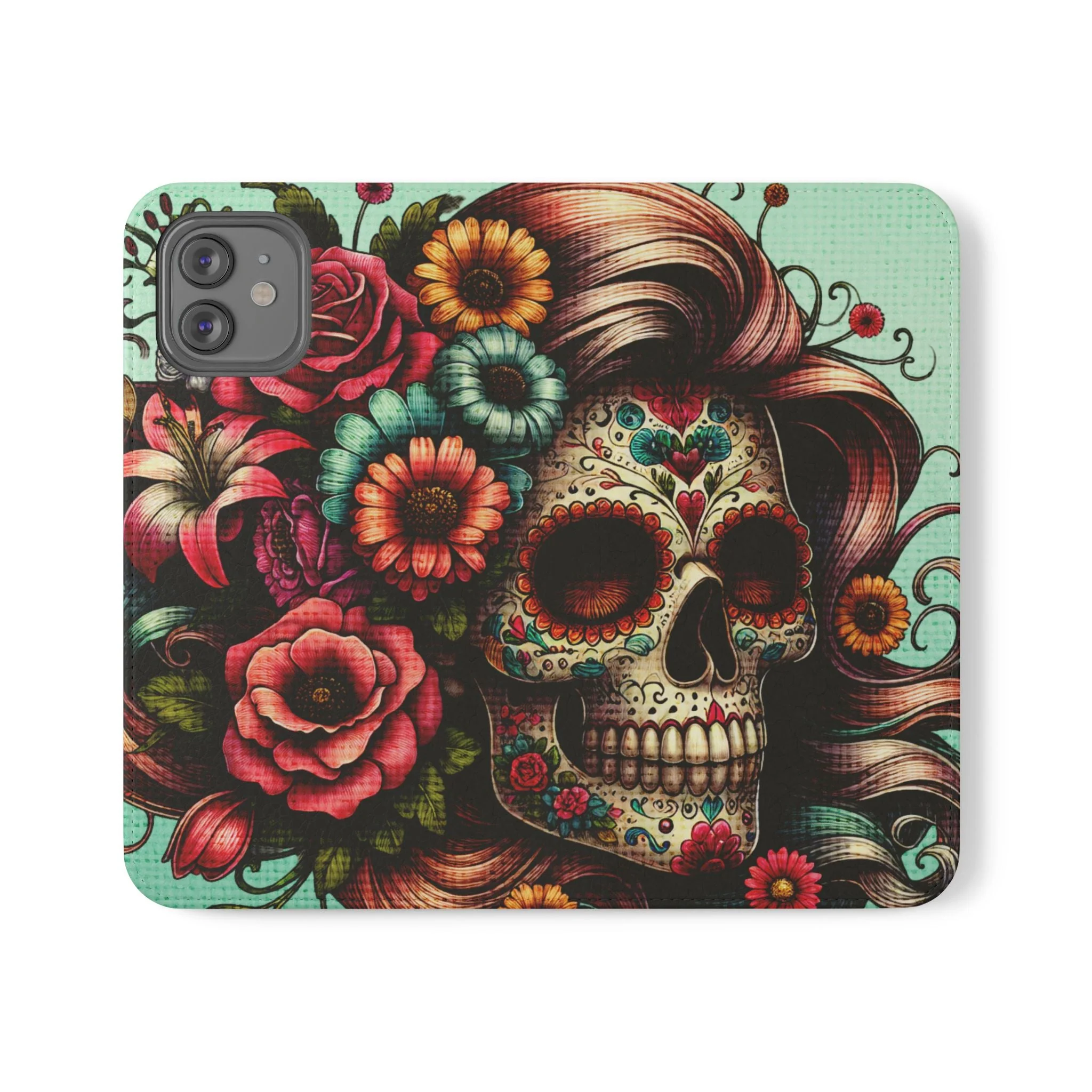Sugar Skull Flip Wallet Phone Case - Image 54