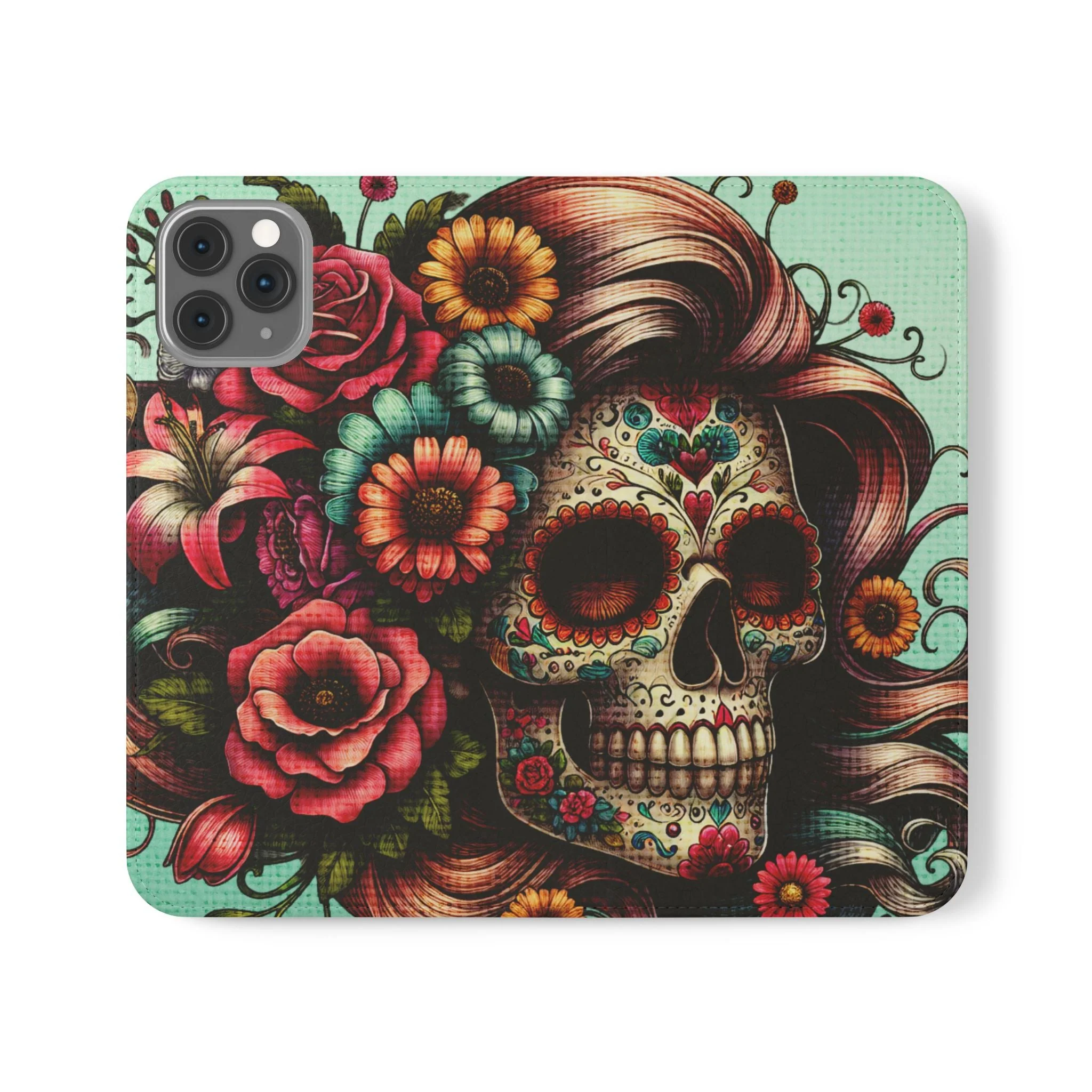 Sugar Skull Flip Wallet Phone Case - Image 62