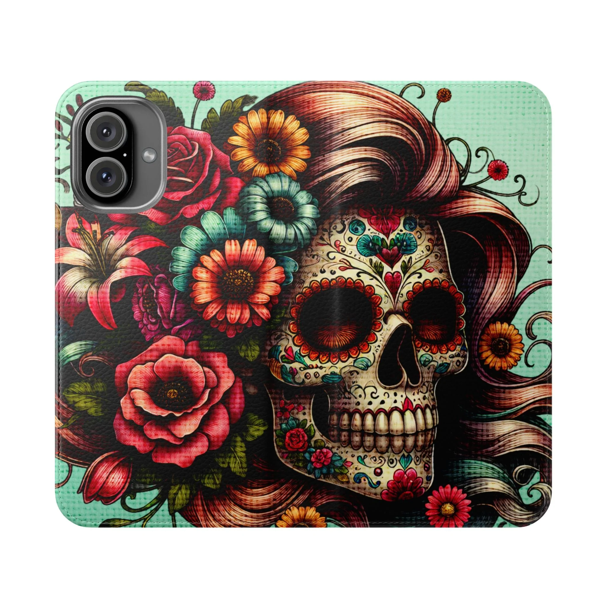 Sugar Skull Flip Wallet Phone Case - Image 77