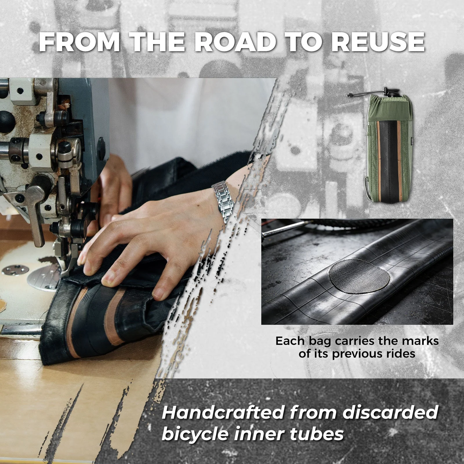 Sustainable Eco-Friendly  Recycled Tire Bike Water Bottle Bags 0.8L ROAD TO SKY - Image 3