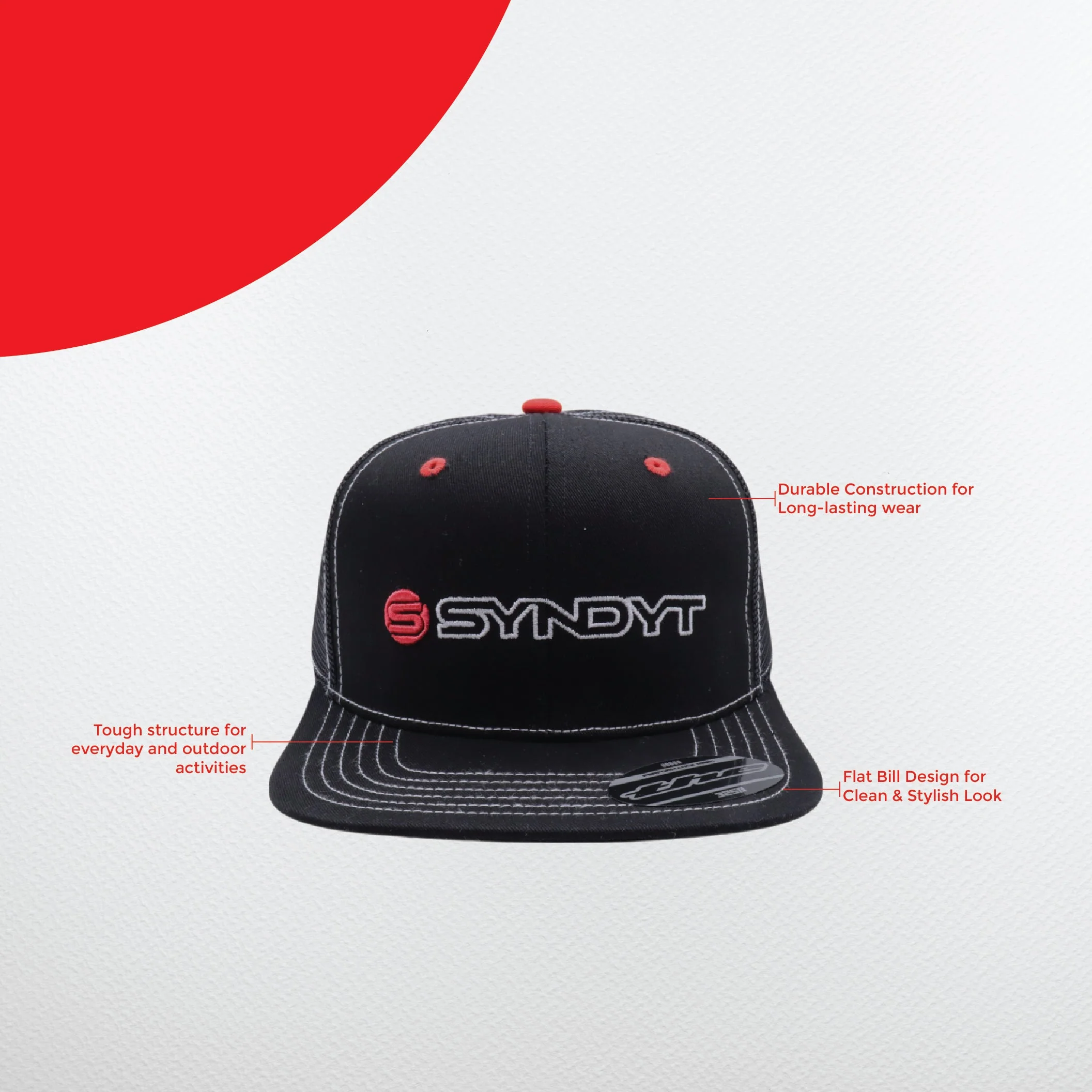 SYNDYT Black Mesh Flat Bill Snapback Hat - Image 6