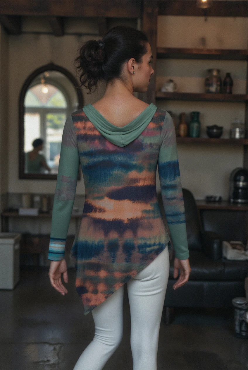 Taos Color Wash Women's Asymmetric Hem Hoodie - Image 3