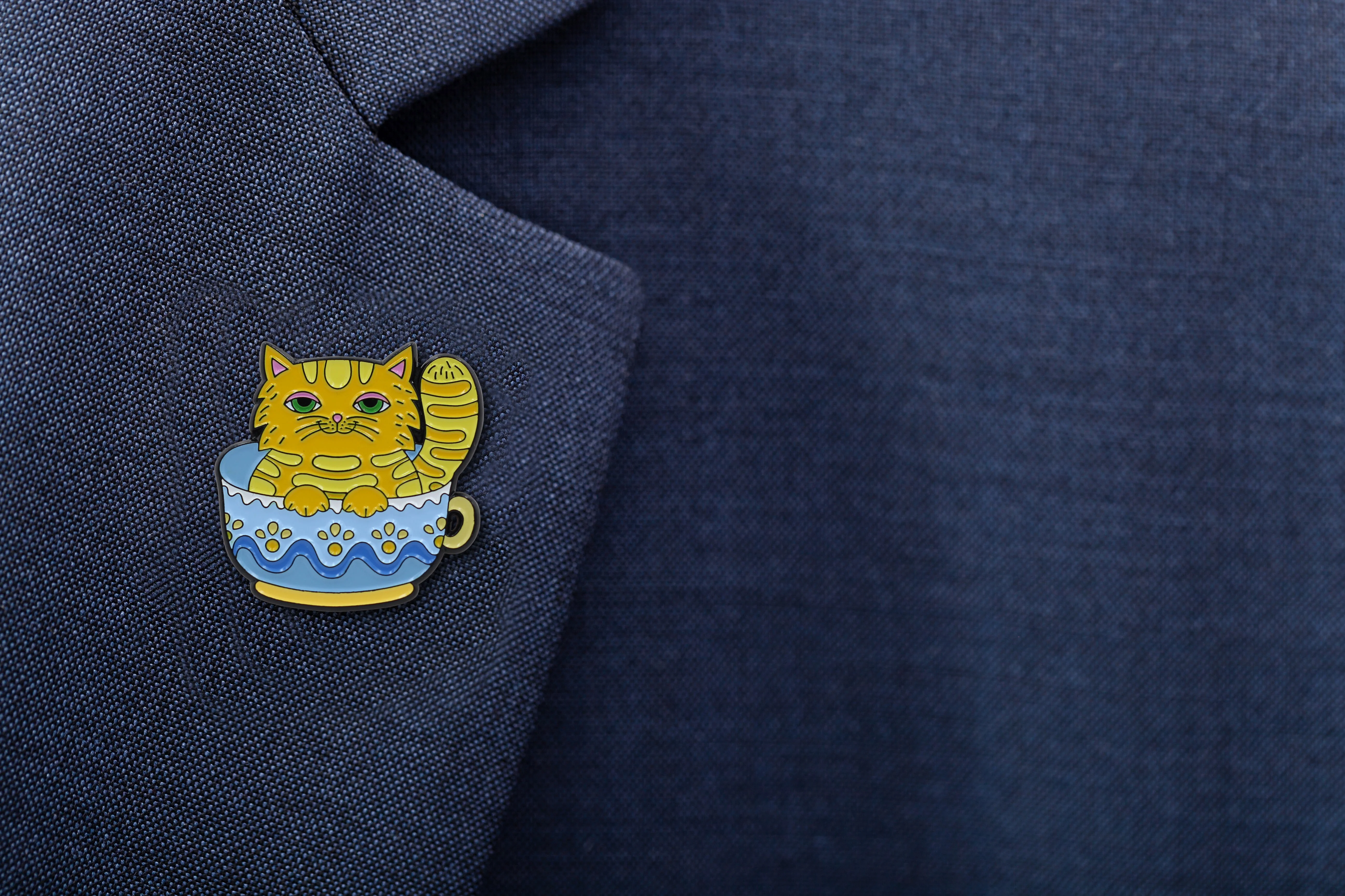 Teacup Cat - Cute Sleepy Orange Cat Enamel Pin - Image 6