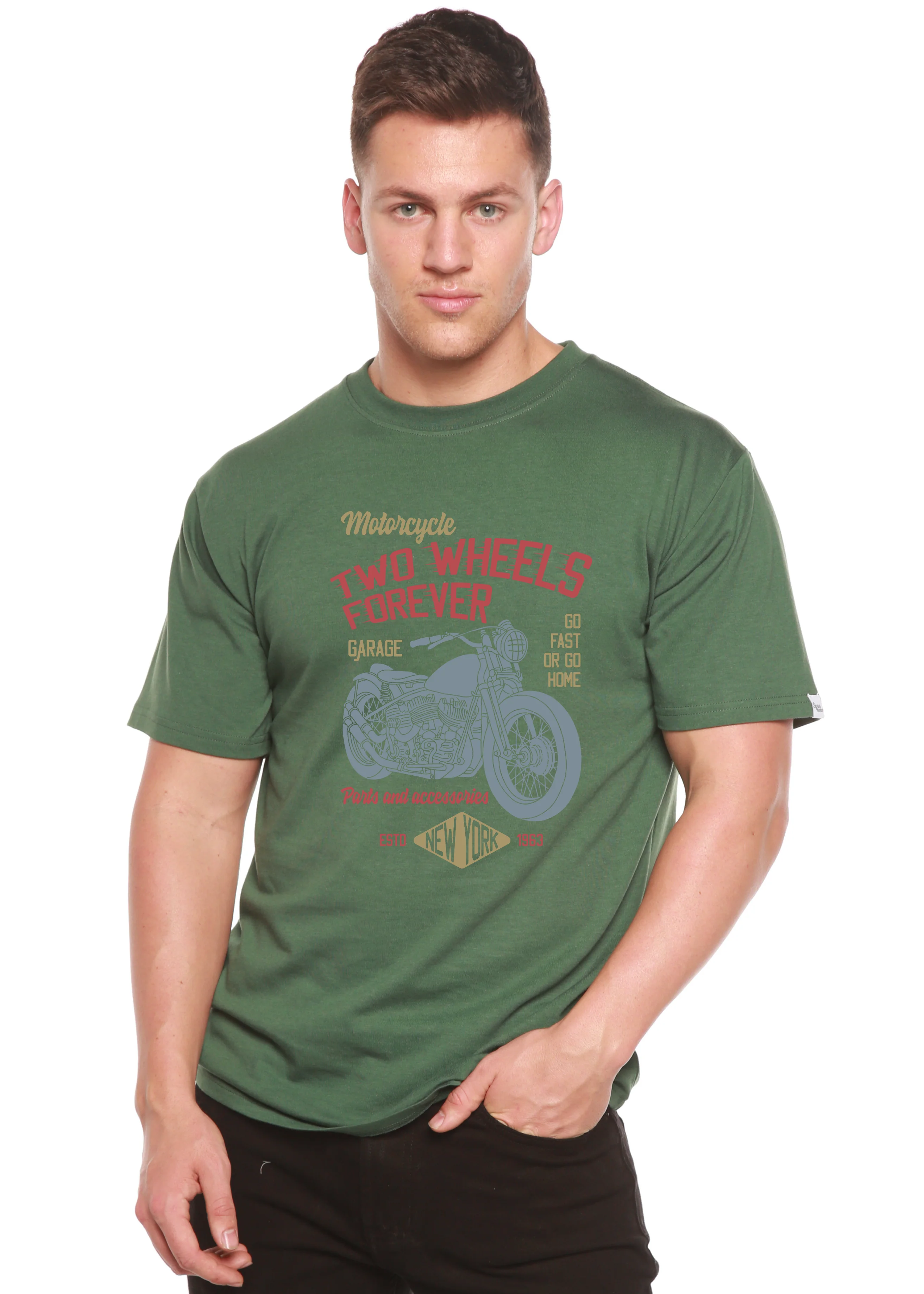 Two Wheels Forever Men's Bamboo Viscose/Organic Cotton Short Sleeve Graphic T-Shirt - Image 7