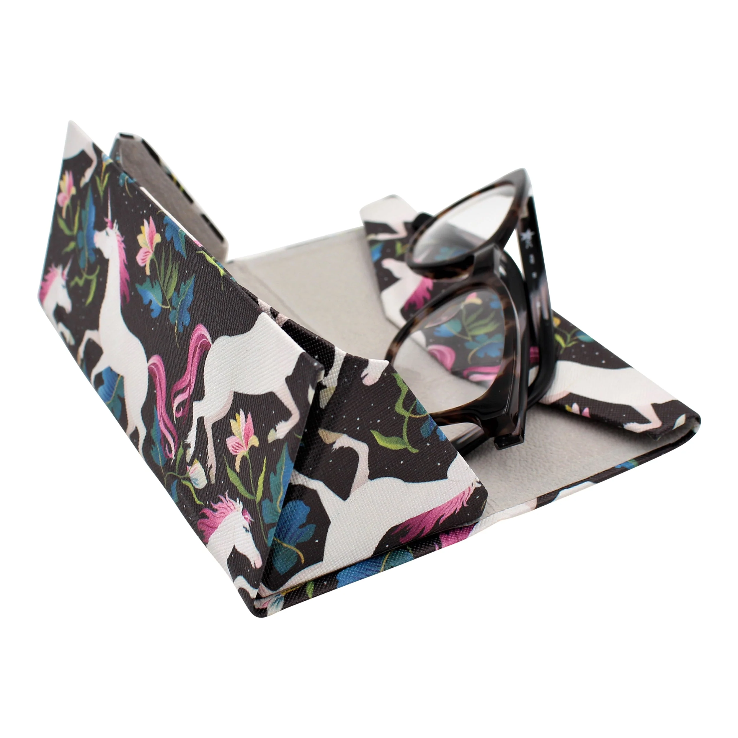 Unicorn Print Glasses Case - Vegan Leather Magic Folding Hardcase - Image 2