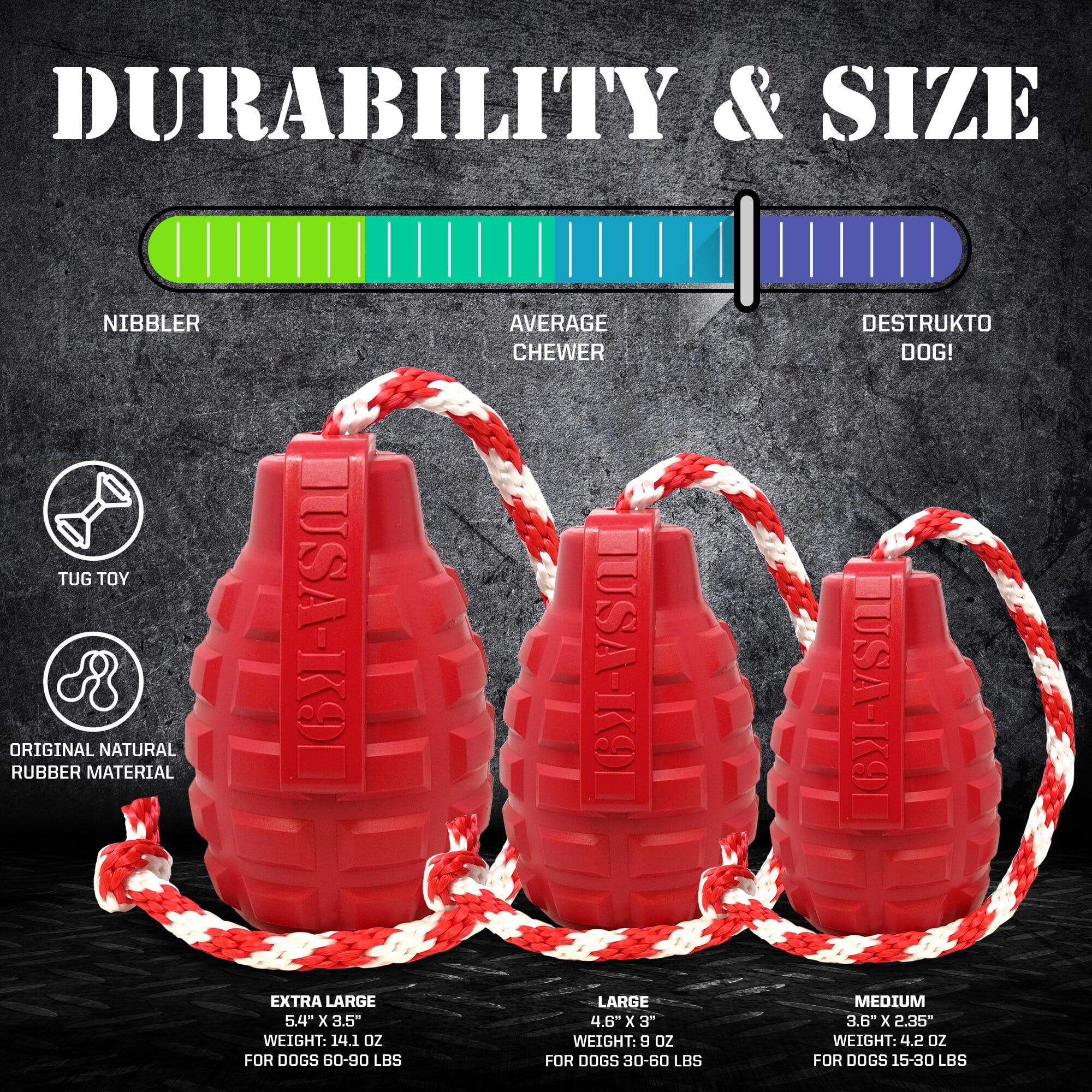 USA-K9 Grenade Shaped Rubber Dog Toy - Chew, Treat Dispenser & Tug Toy | USA - Image 5