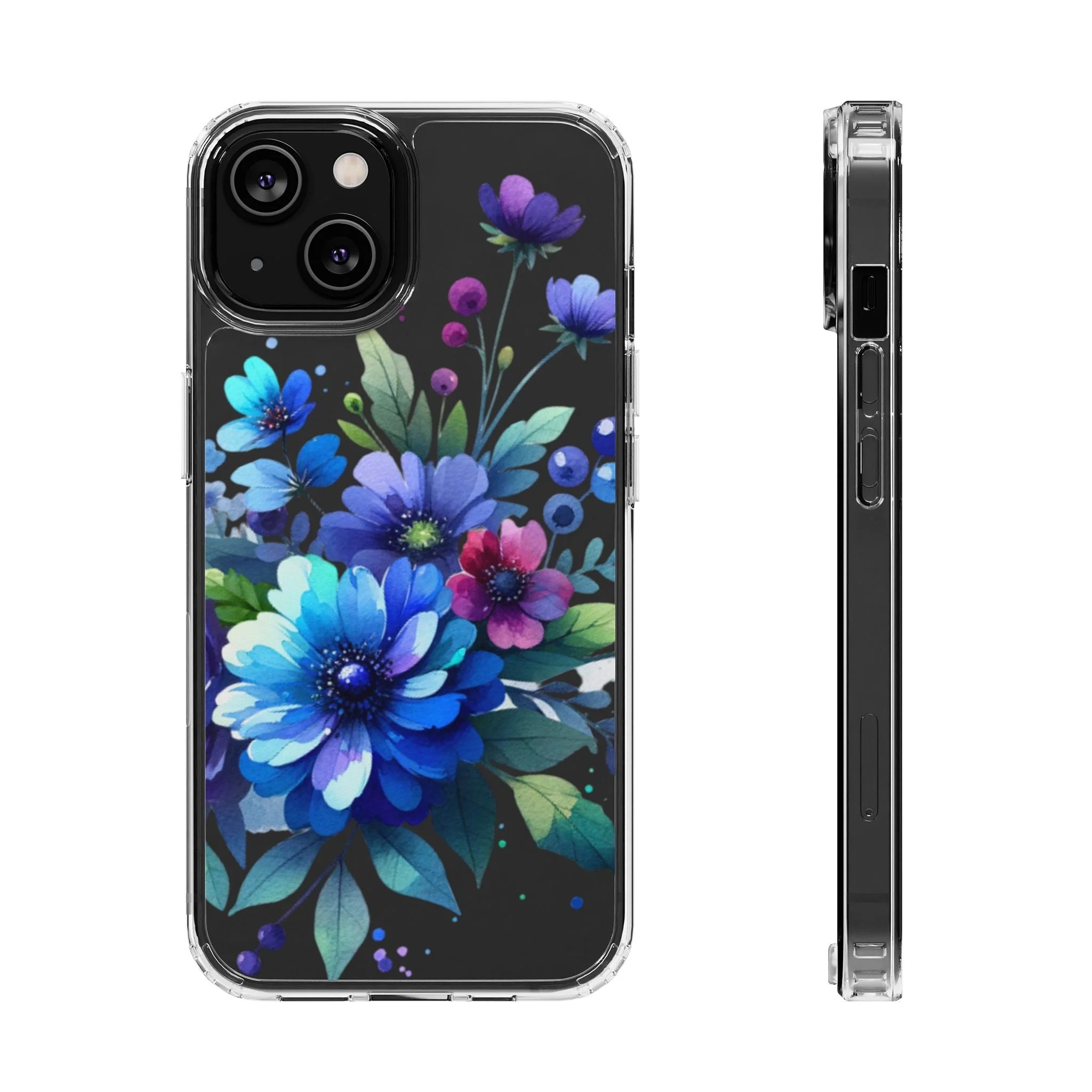 Vibrant Blue Floral Clear Phone Case - Image 11