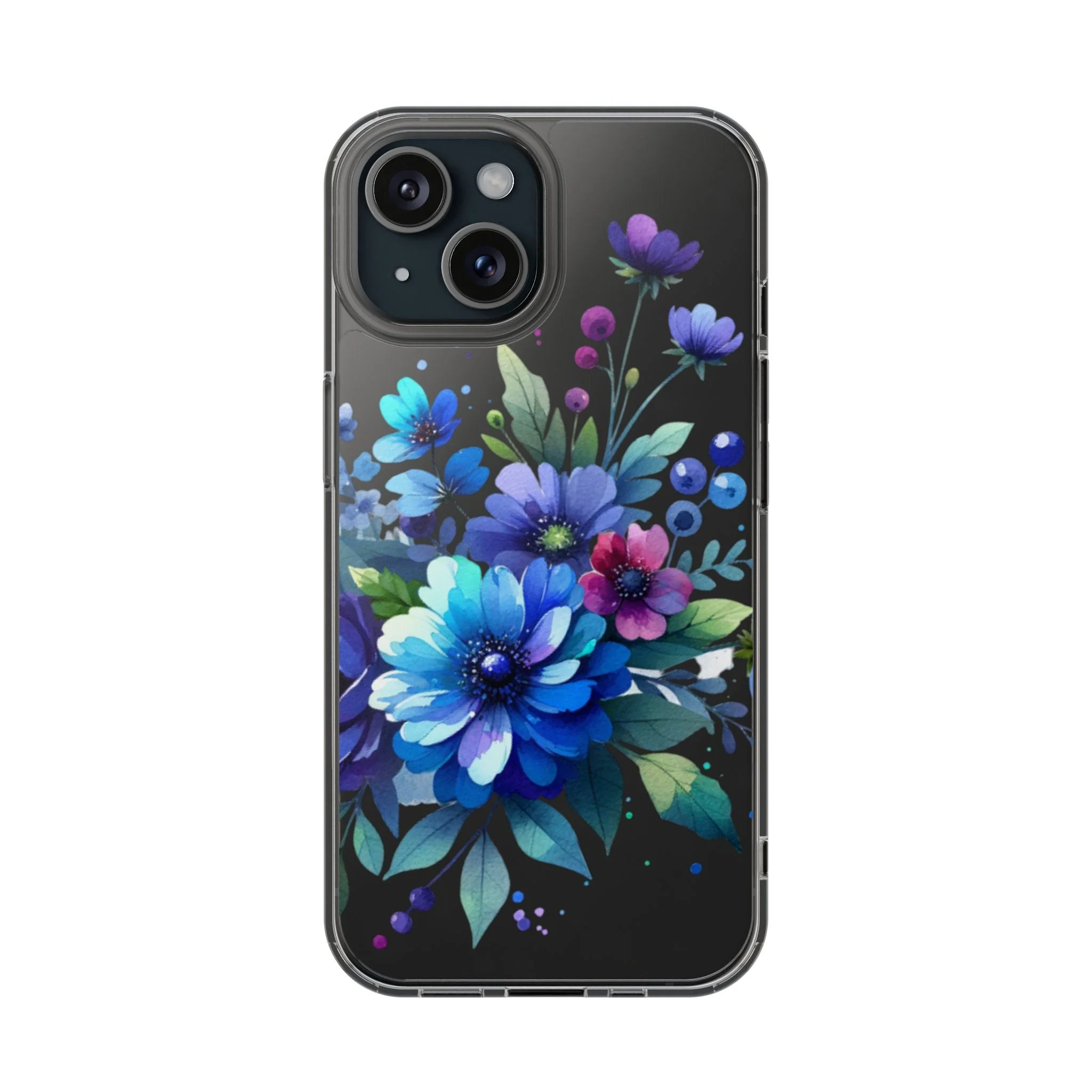 Vibrant Blue Floral Clear Phone Case - Image 2
