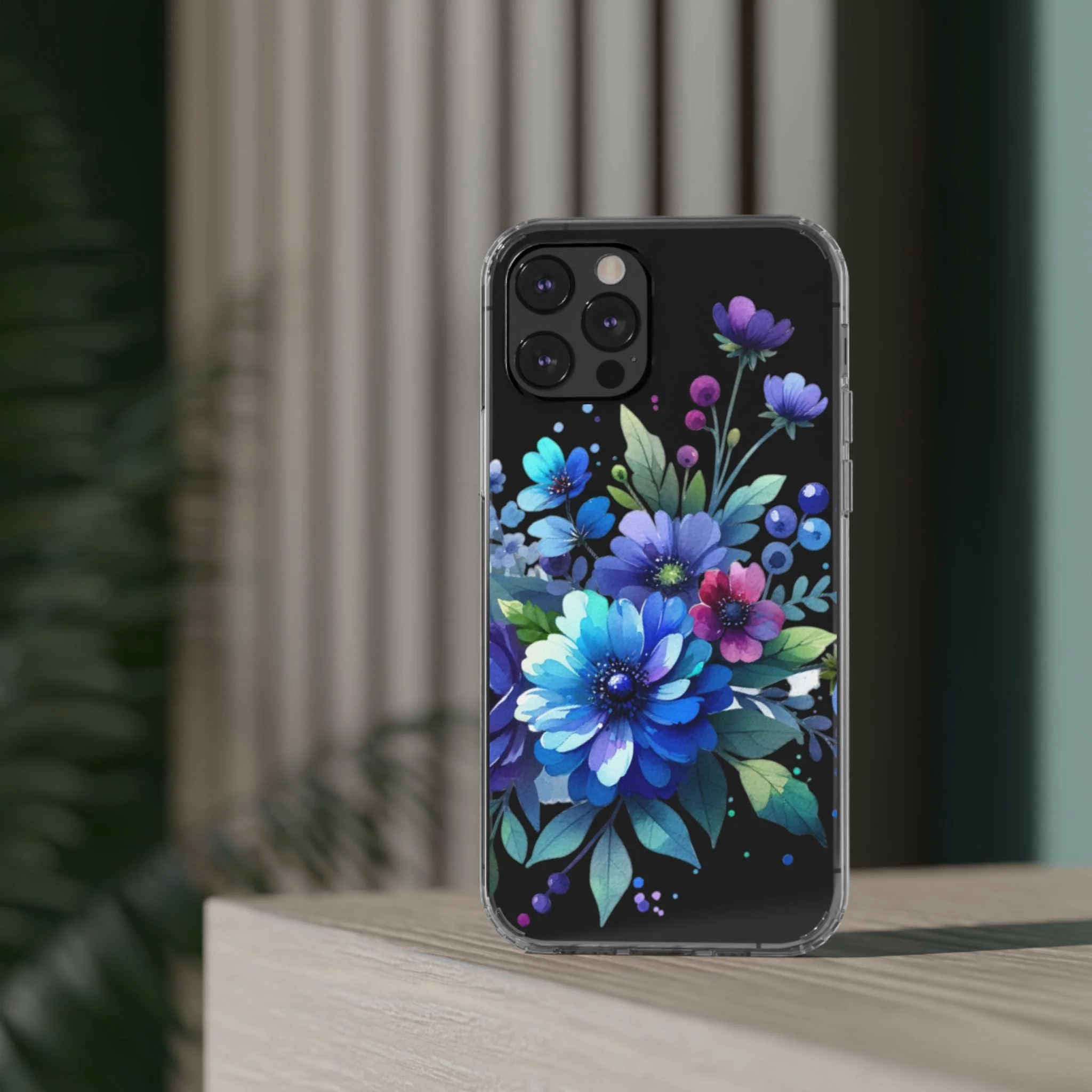Vibrant Blue Floral Clear Phone Case - Image 37