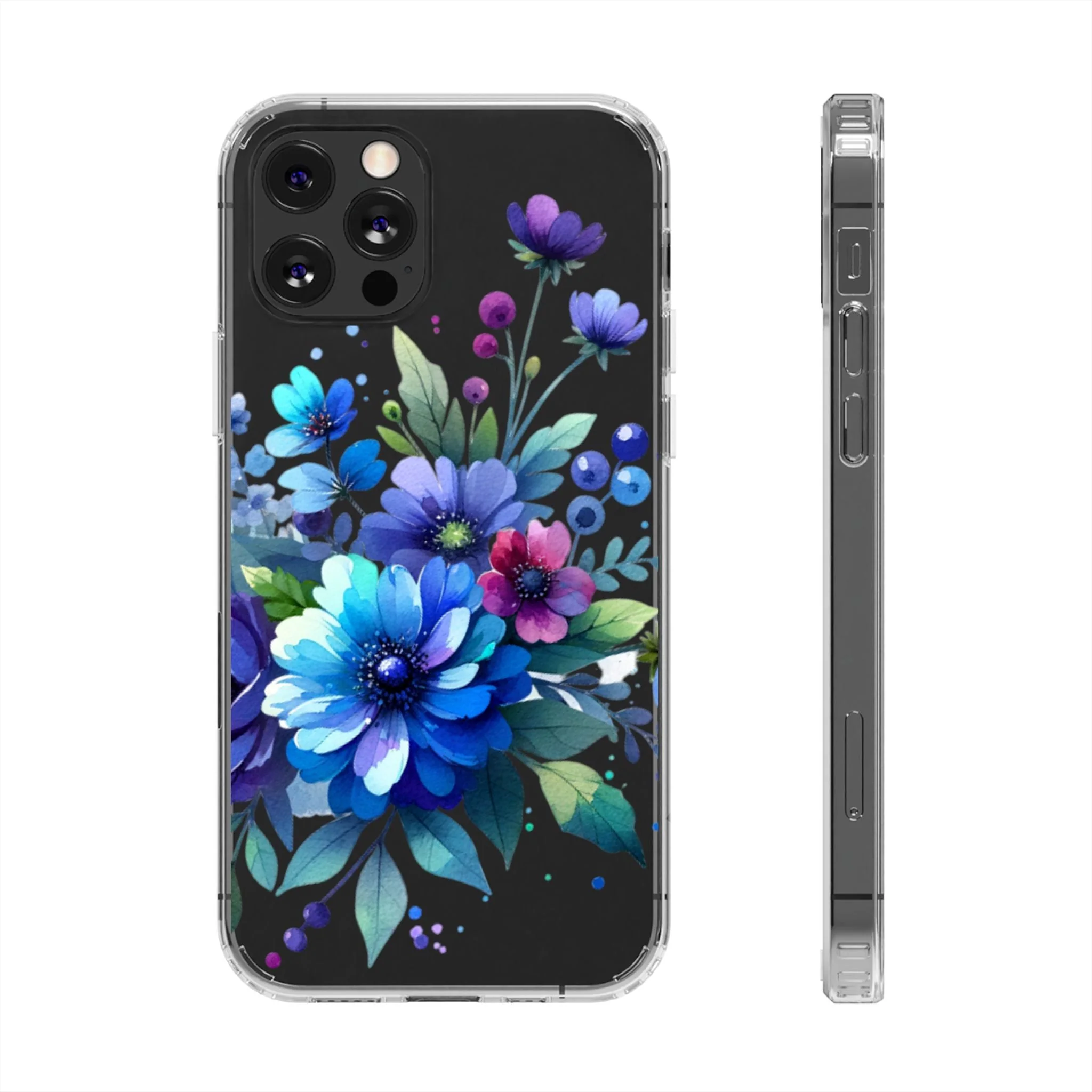 Vibrant Blue Floral Clear Phone Case - Image 6