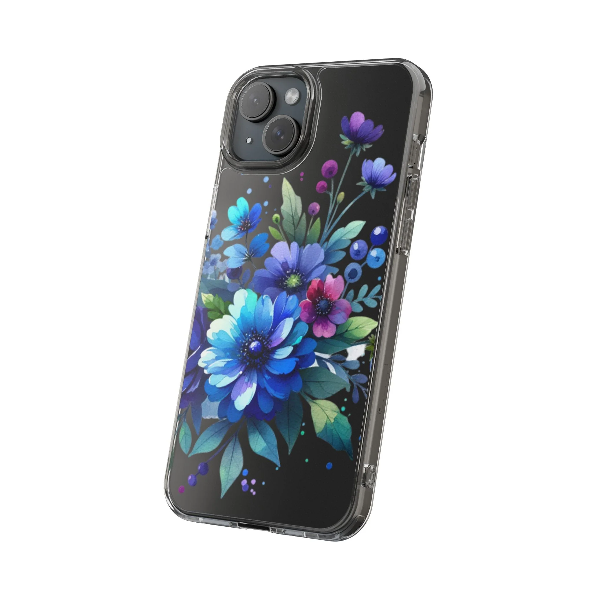 Vibrant Blue Floral Clear Phone Case - Image 61