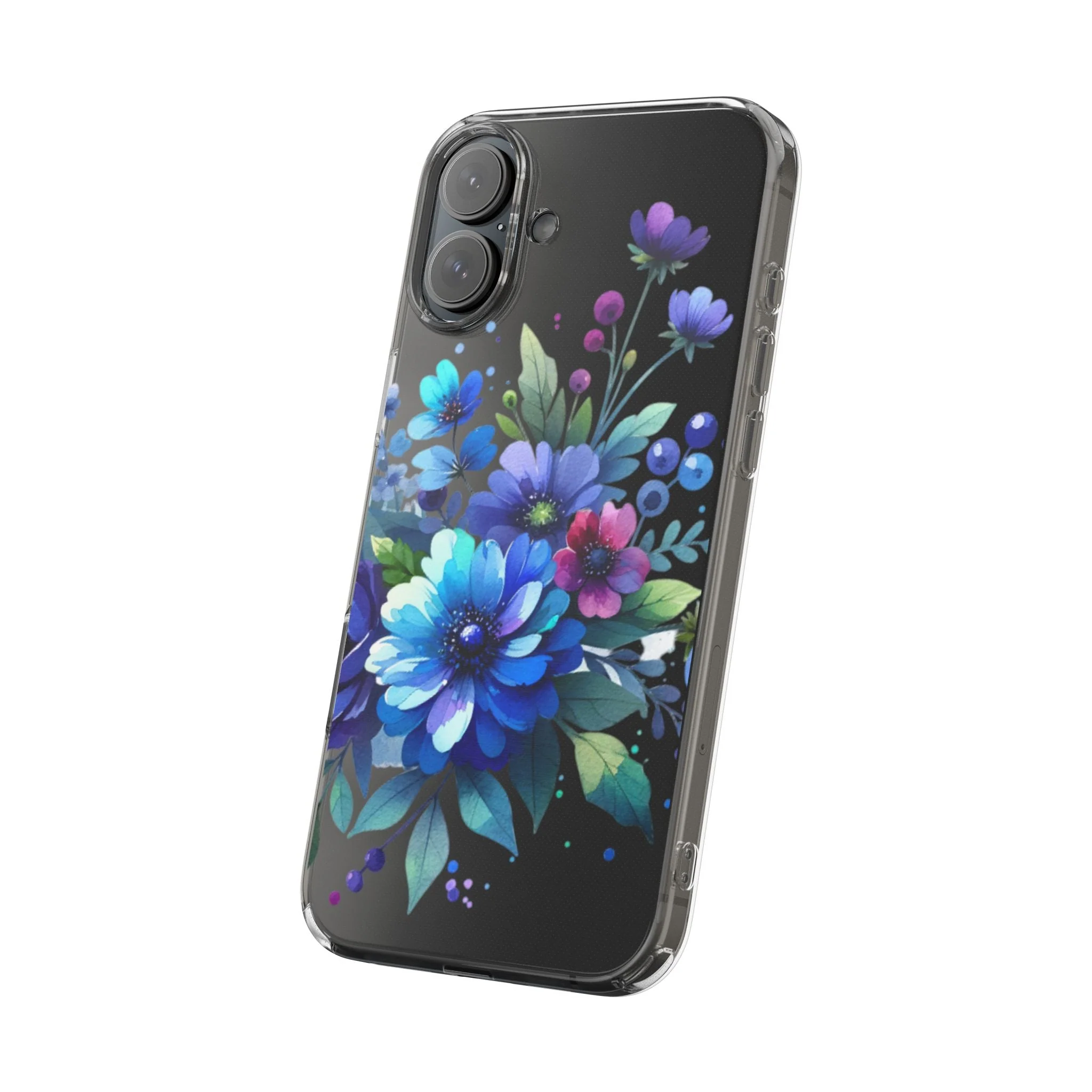 Vibrant Blue Floral Clear Phone Case - Image 82