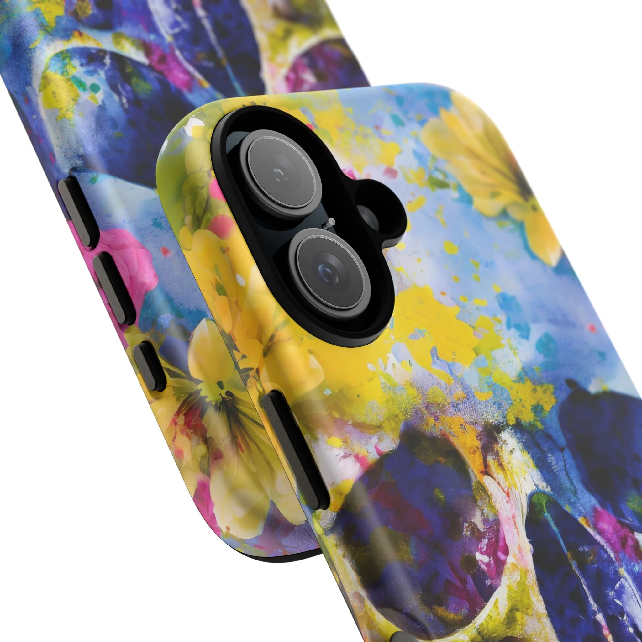Vibrant Blue Floral Skull Tough Phone Case - Image 100
