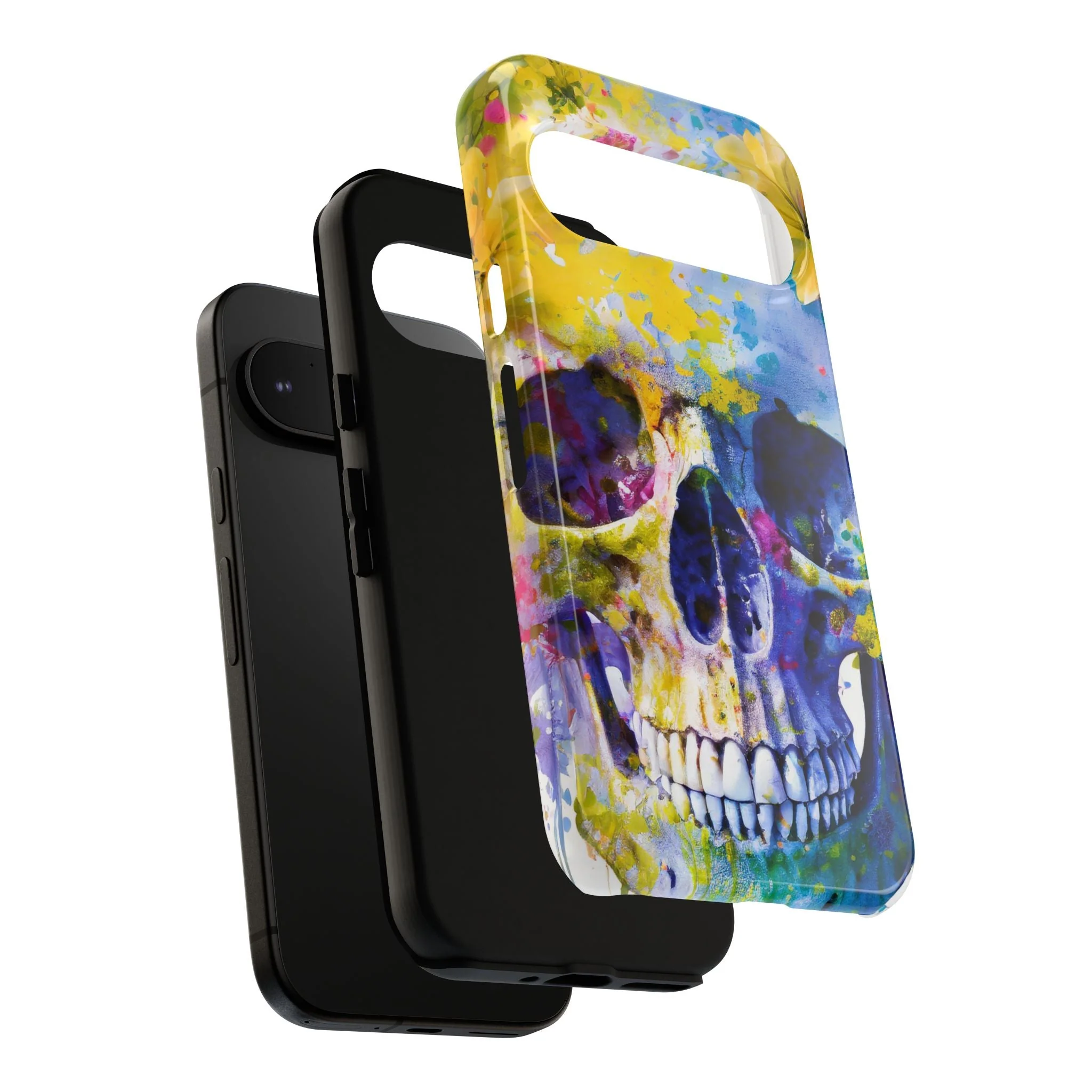 Vibrant Blue Floral Skull Tough Phone Case - Image 110