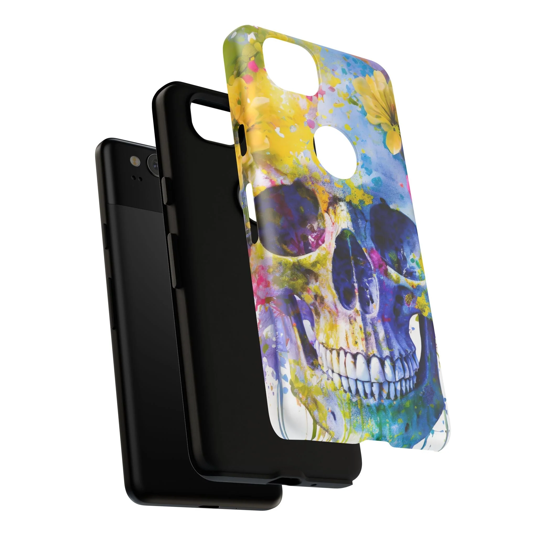 Vibrant Blue Floral Skull Tough Phone Case - Image 116