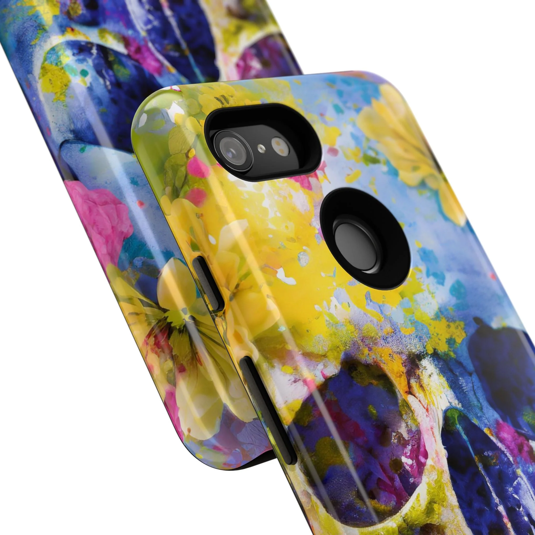 Vibrant Blue Floral Skull Tough Phone Case - Image 117