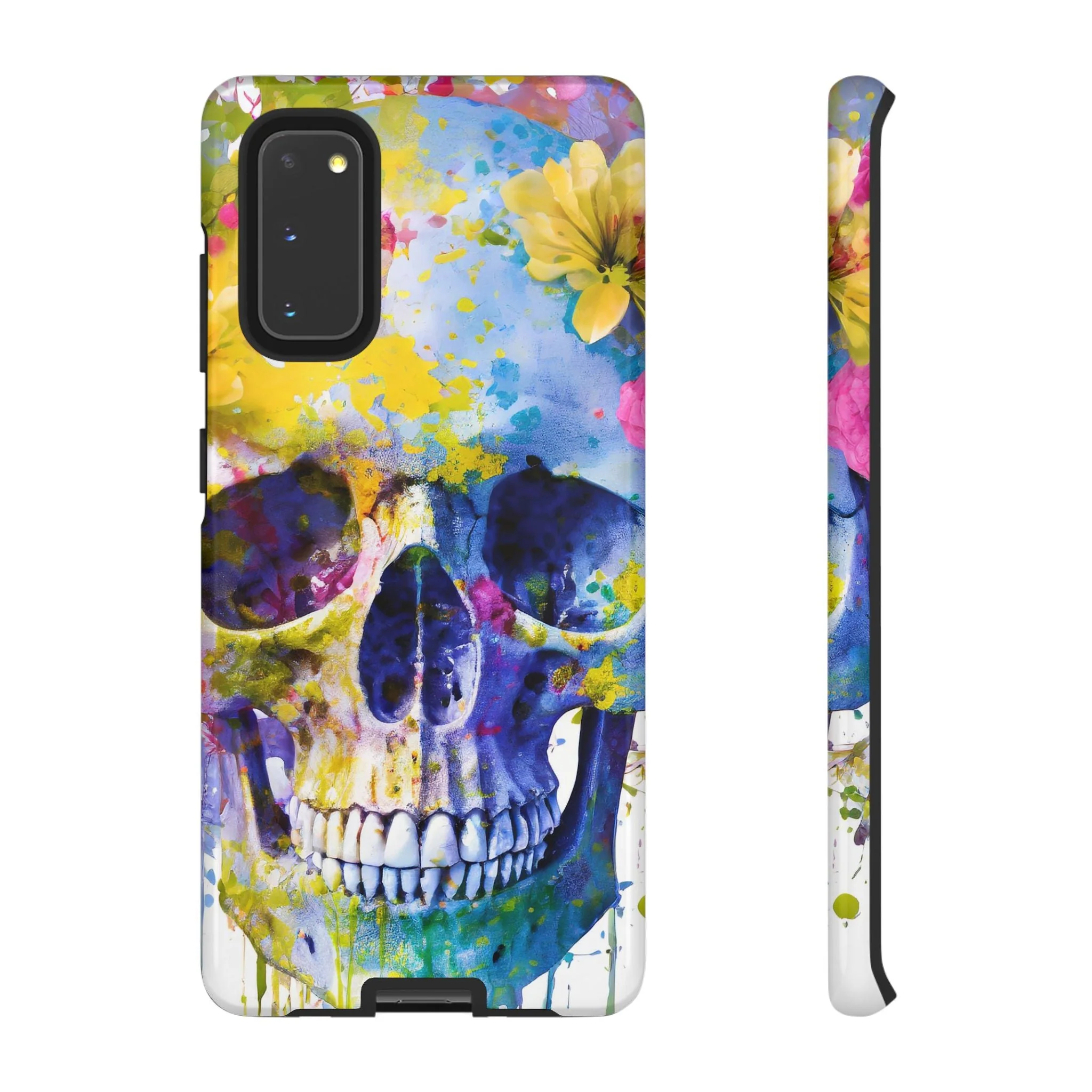 Vibrant Blue Floral Skull Tough Phone Case - Image 13