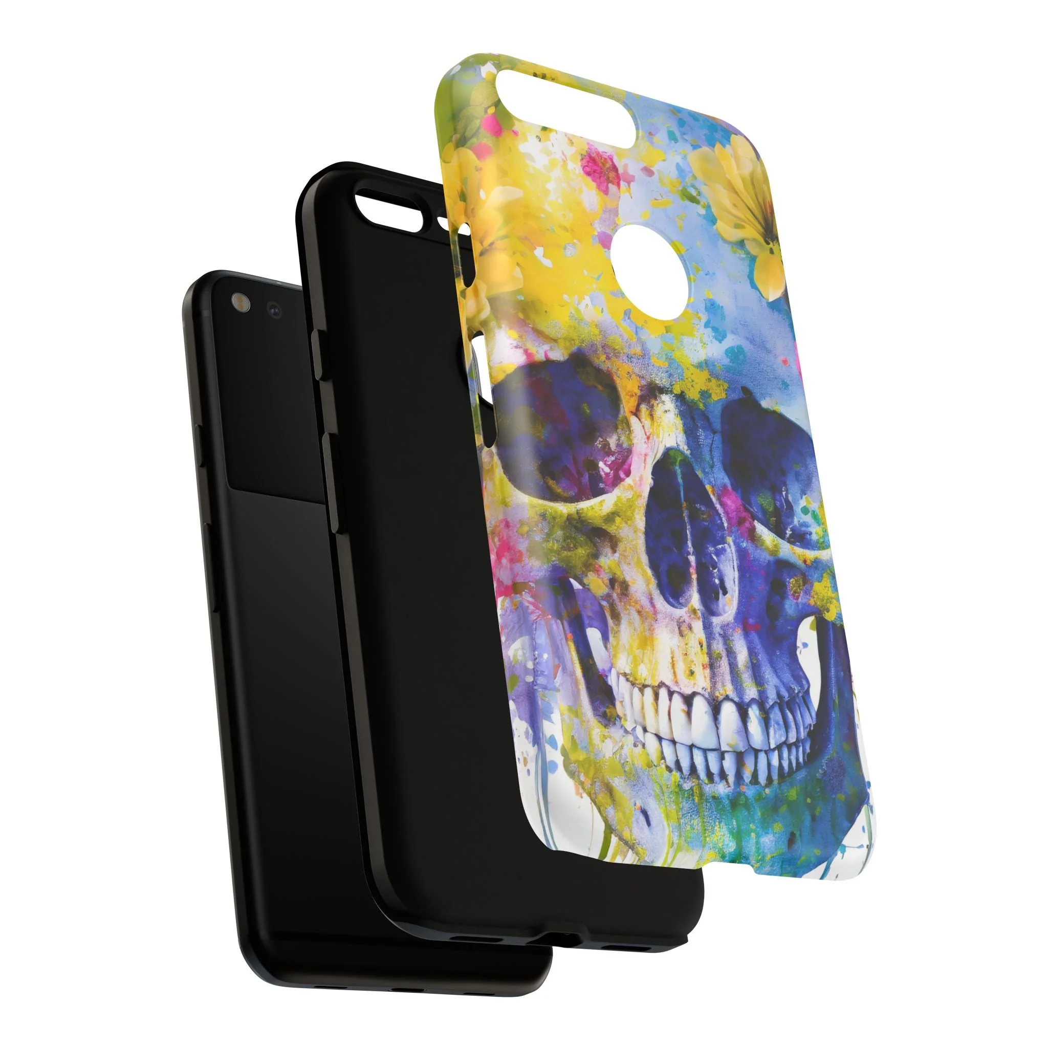 Vibrant Blue Floral Skull Tough Phone Case - Image 132