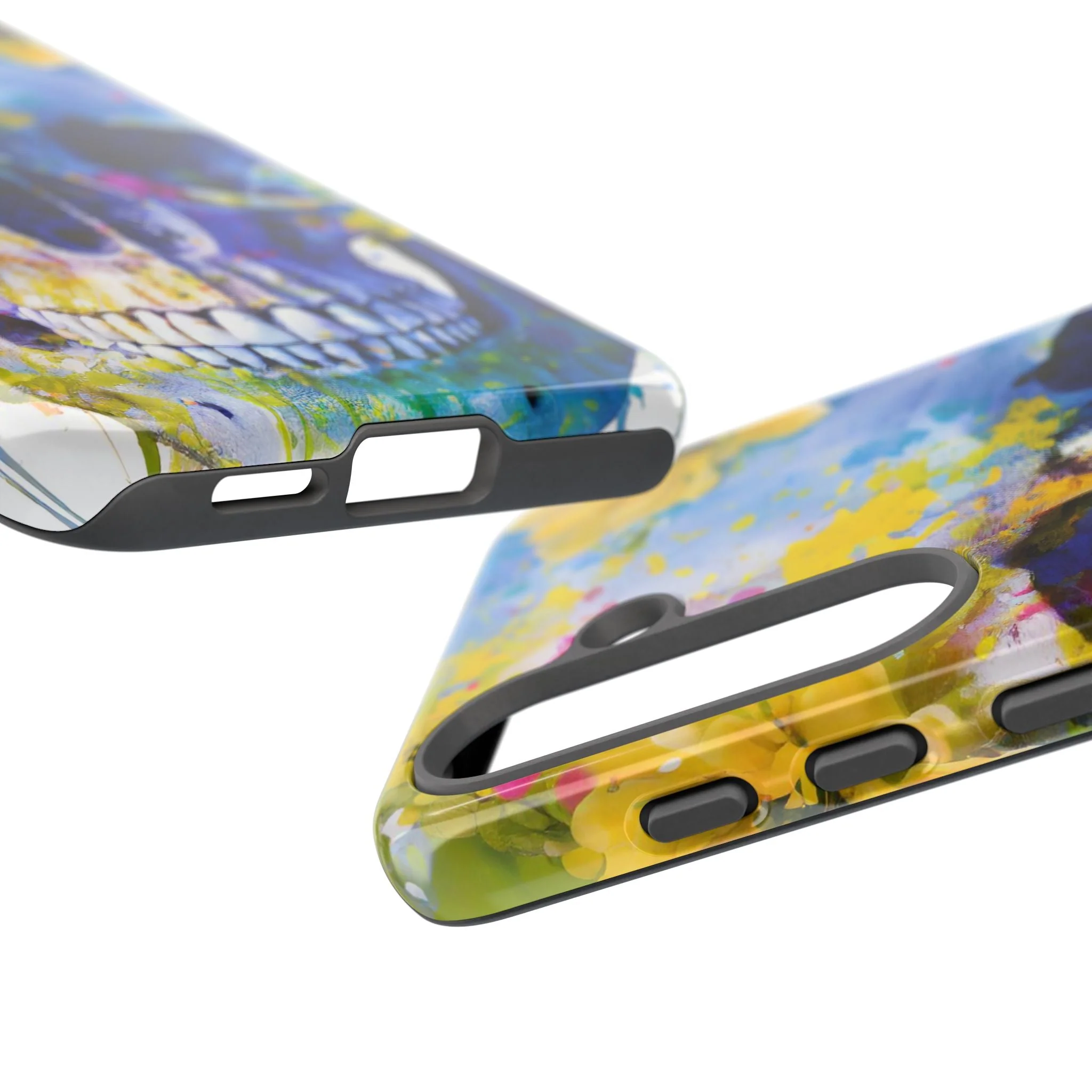 Vibrant Blue Floral Skull Tough Phone Case - Image 134