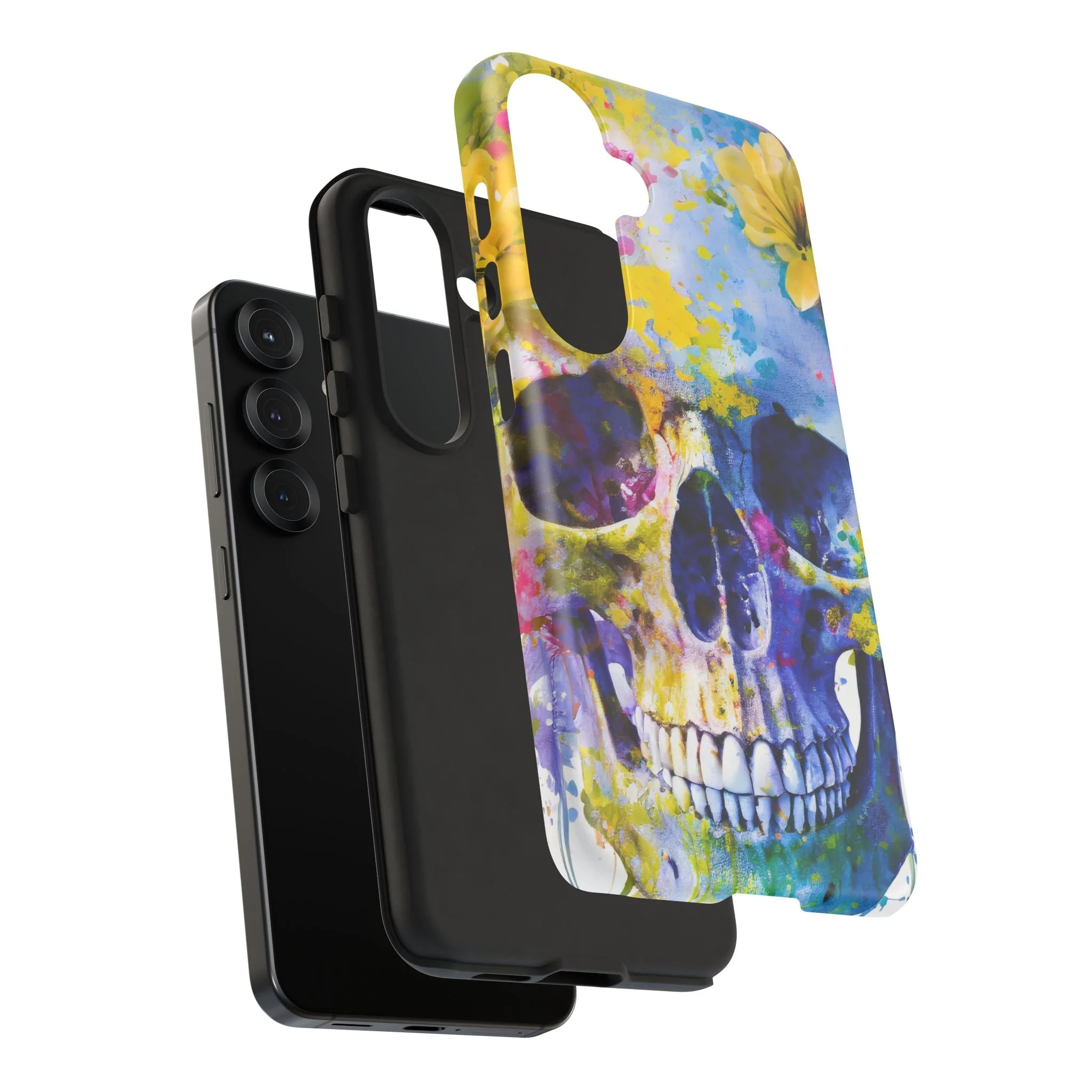 Vibrant Blue Floral Skull Tough Phone Case - Image 138