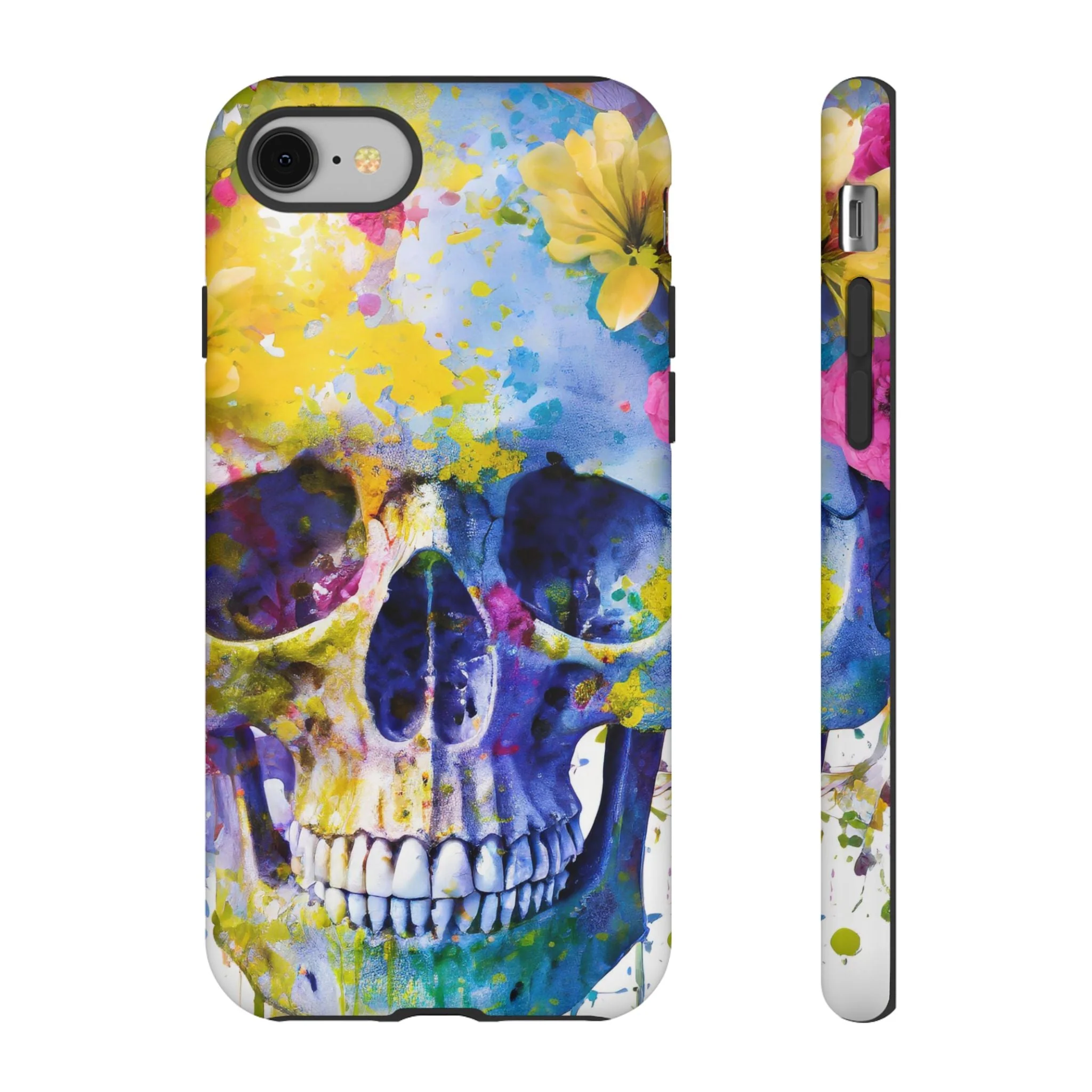 Vibrant Blue Floral Skull Tough Phone Case - Image 2
