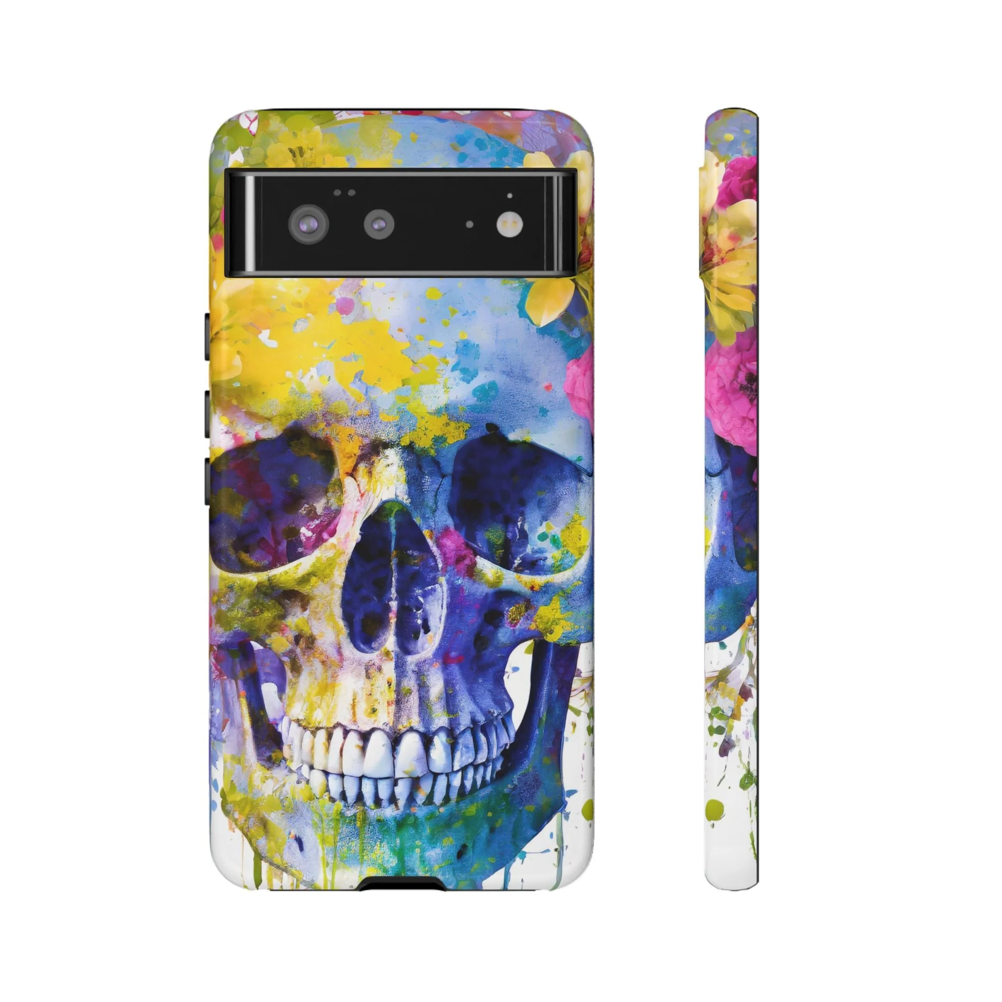 Vibrant Blue Floral Skull Tough Phone Case - Image 21