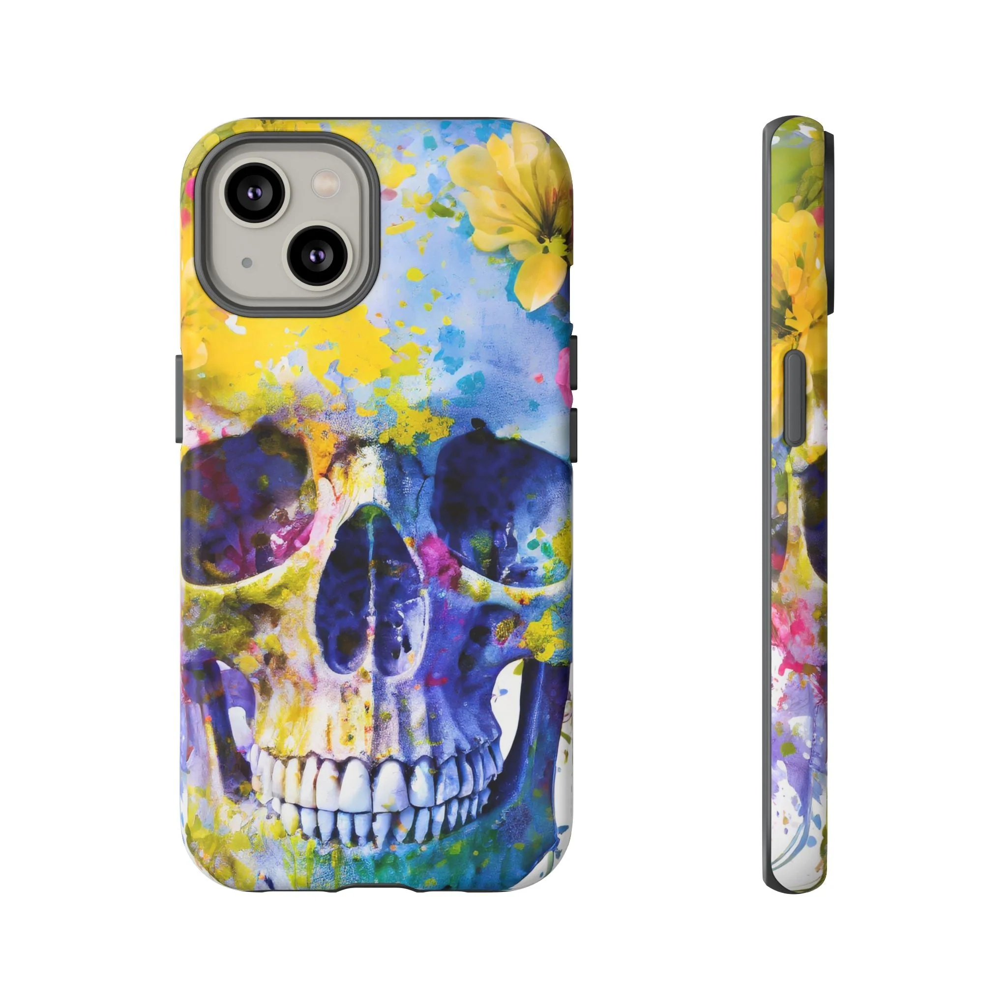 Vibrant Blue Floral Skull Tough Phone Case - Image 26