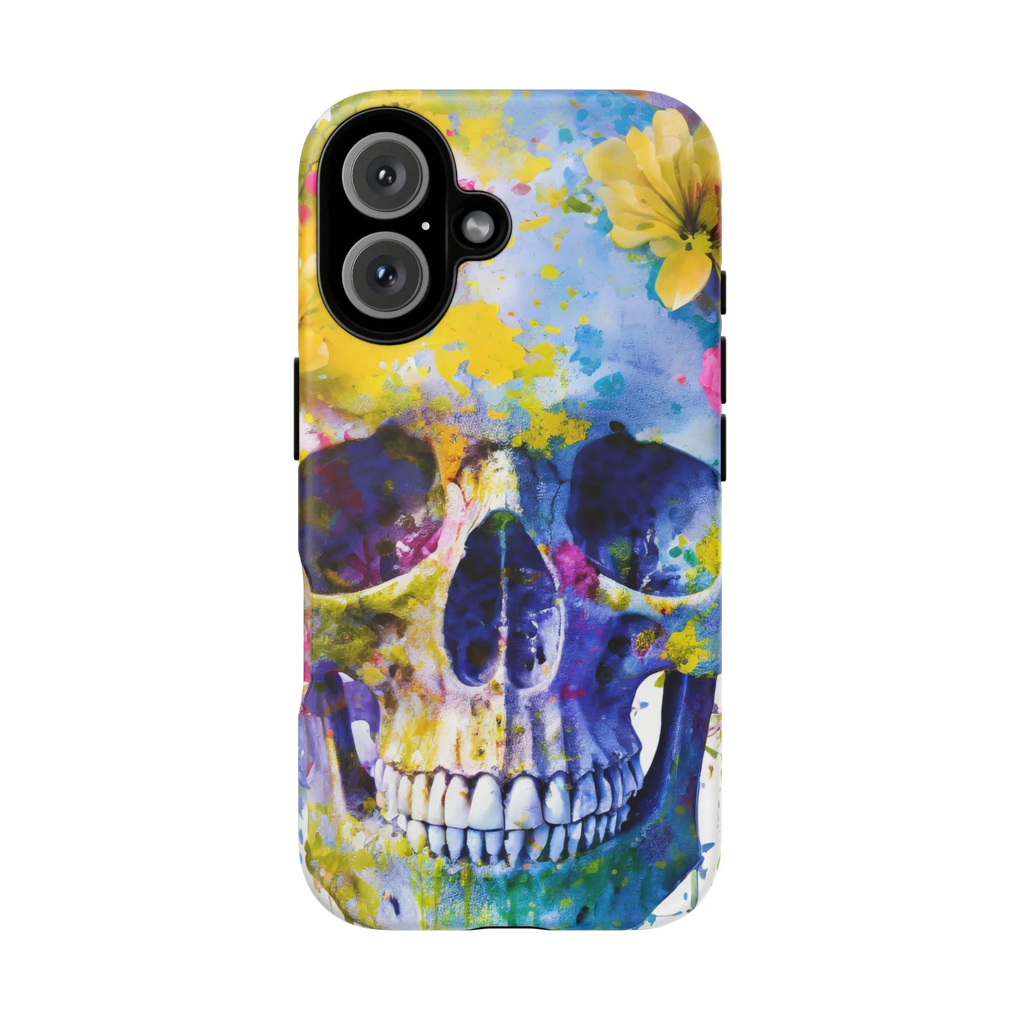 Vibrant Blue Floral Skull Tough Phone Case - Image 38