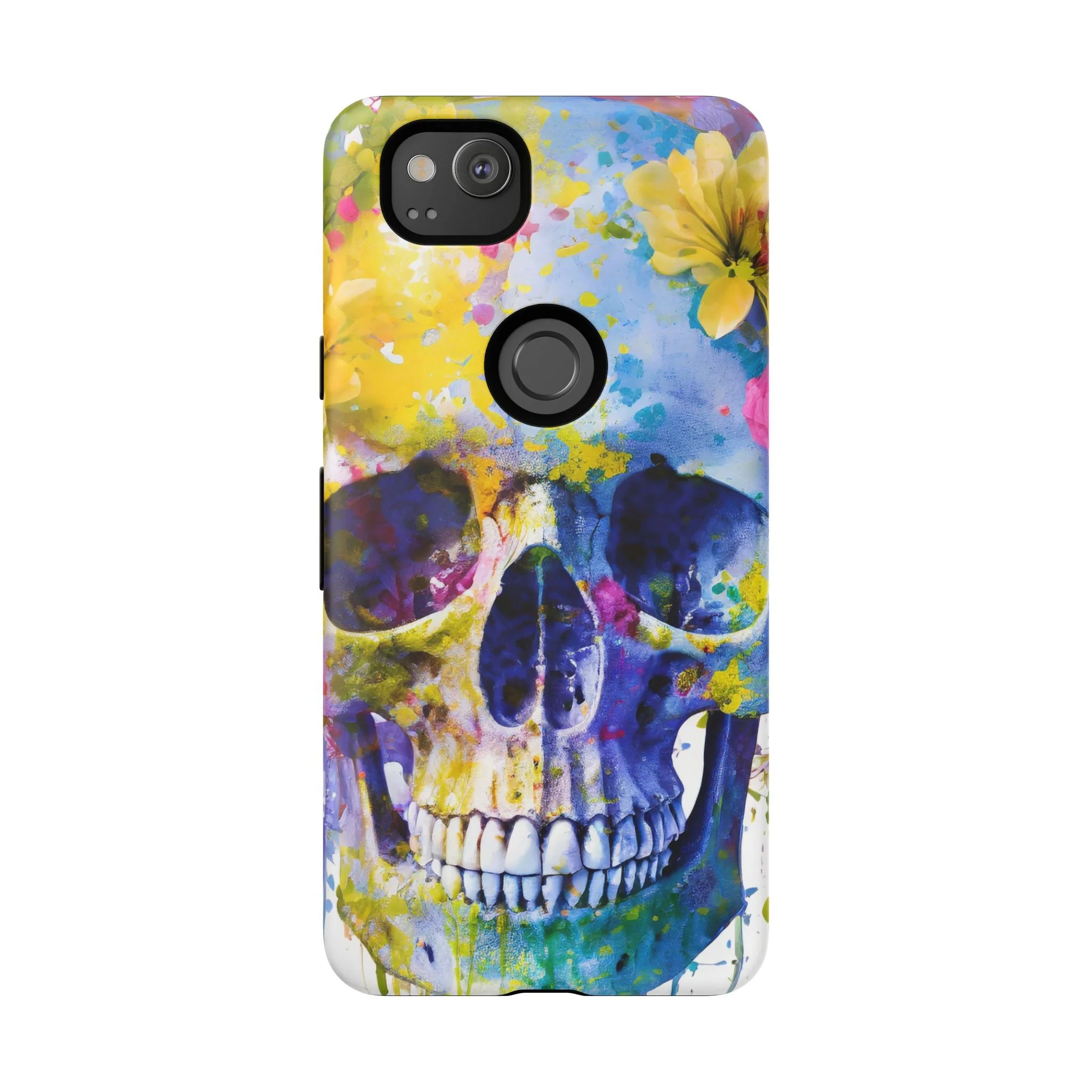 Vibrant Blue Floral Skull Tough Phone Case - Image 44