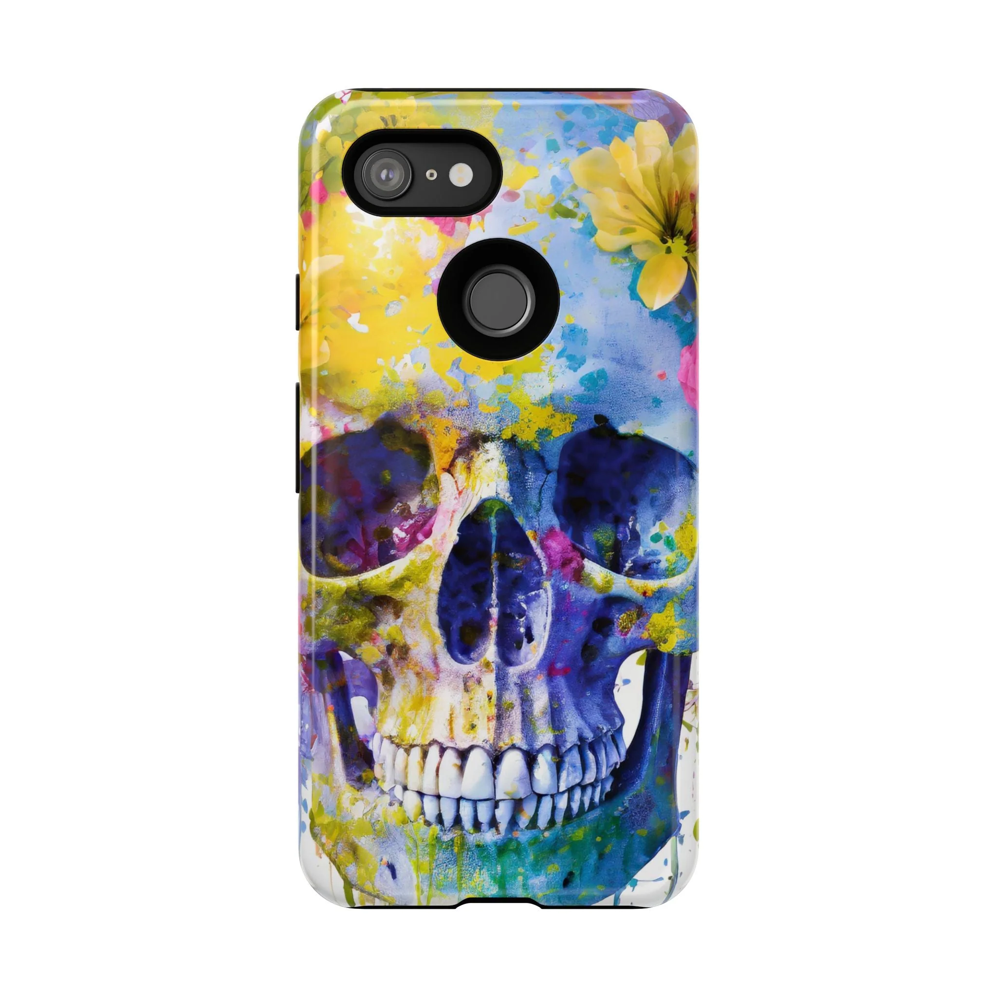 Vibrant Blue Floral Skull Tough Phone Case - Image 45