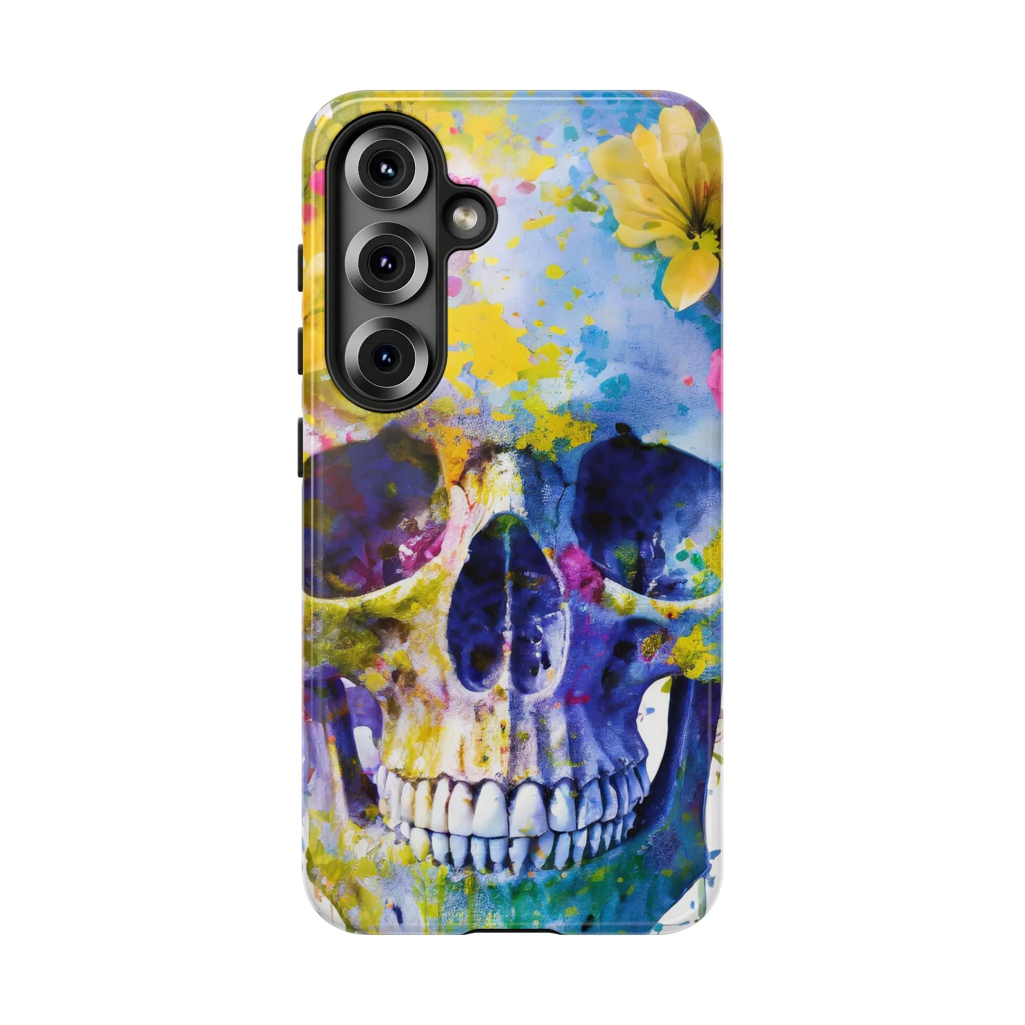 Vibrant Blue Floral Skull Tough Phone Case - Image 53