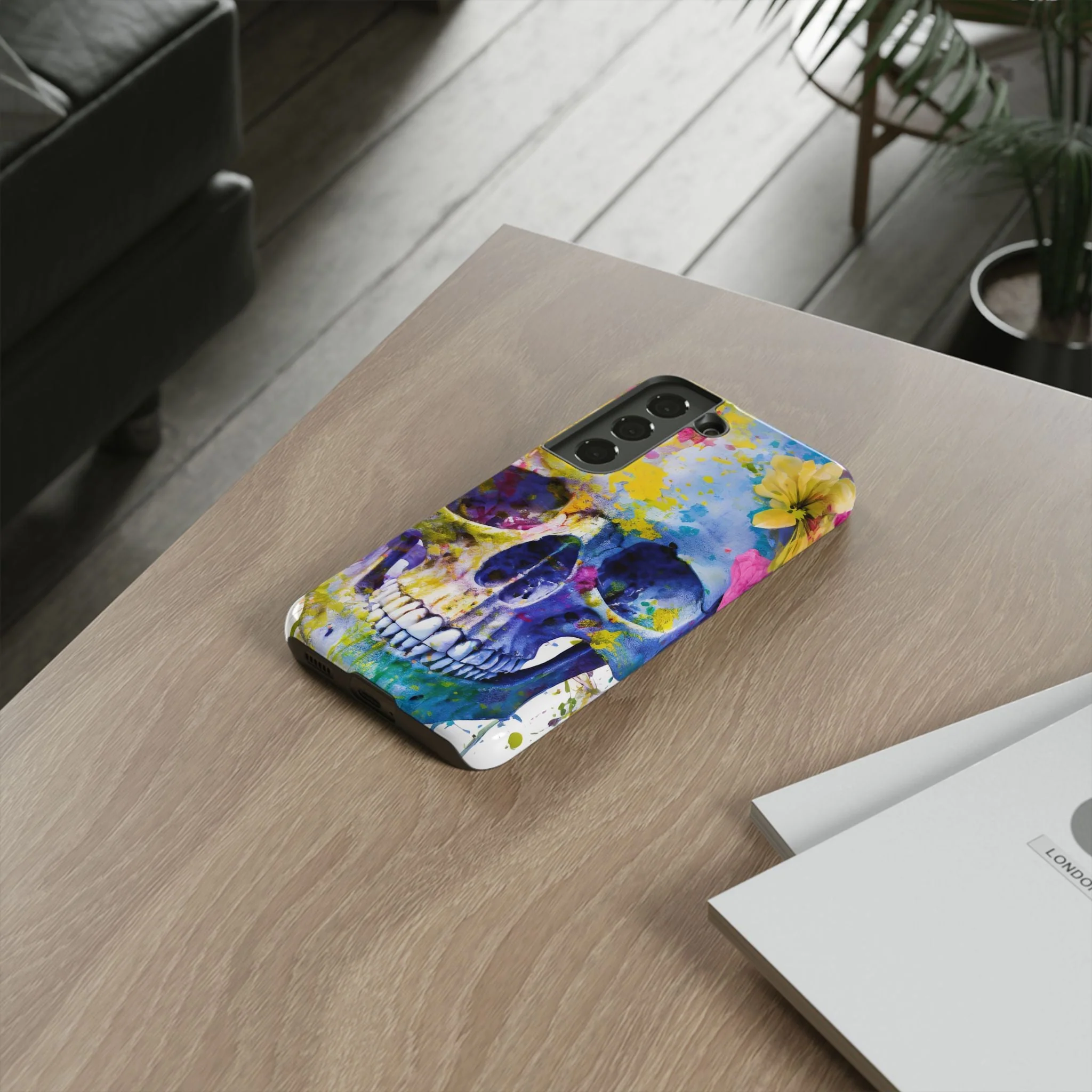 Vibrant Blue Floral Skull Tough Phone Case - Image 61