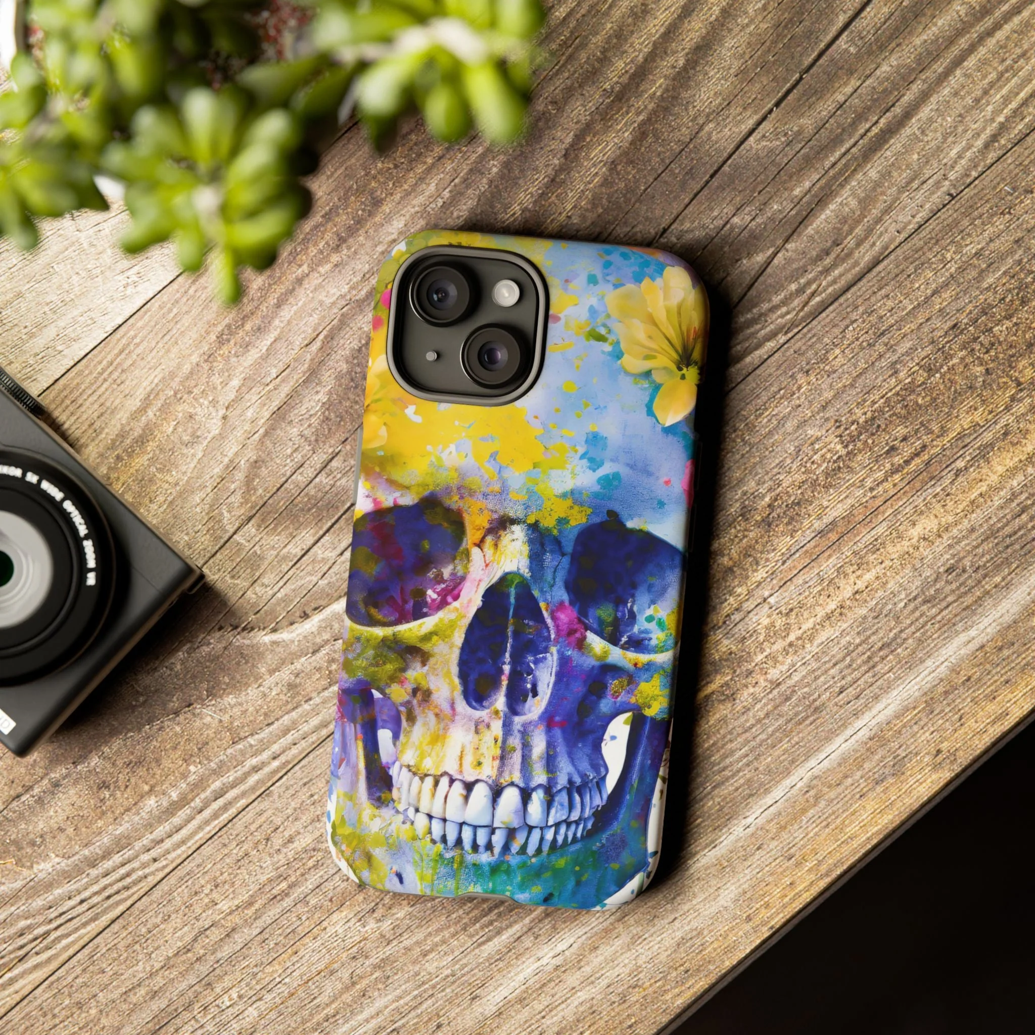 Vibrant Blue Floral Skull Tough Phone Case - Image 84