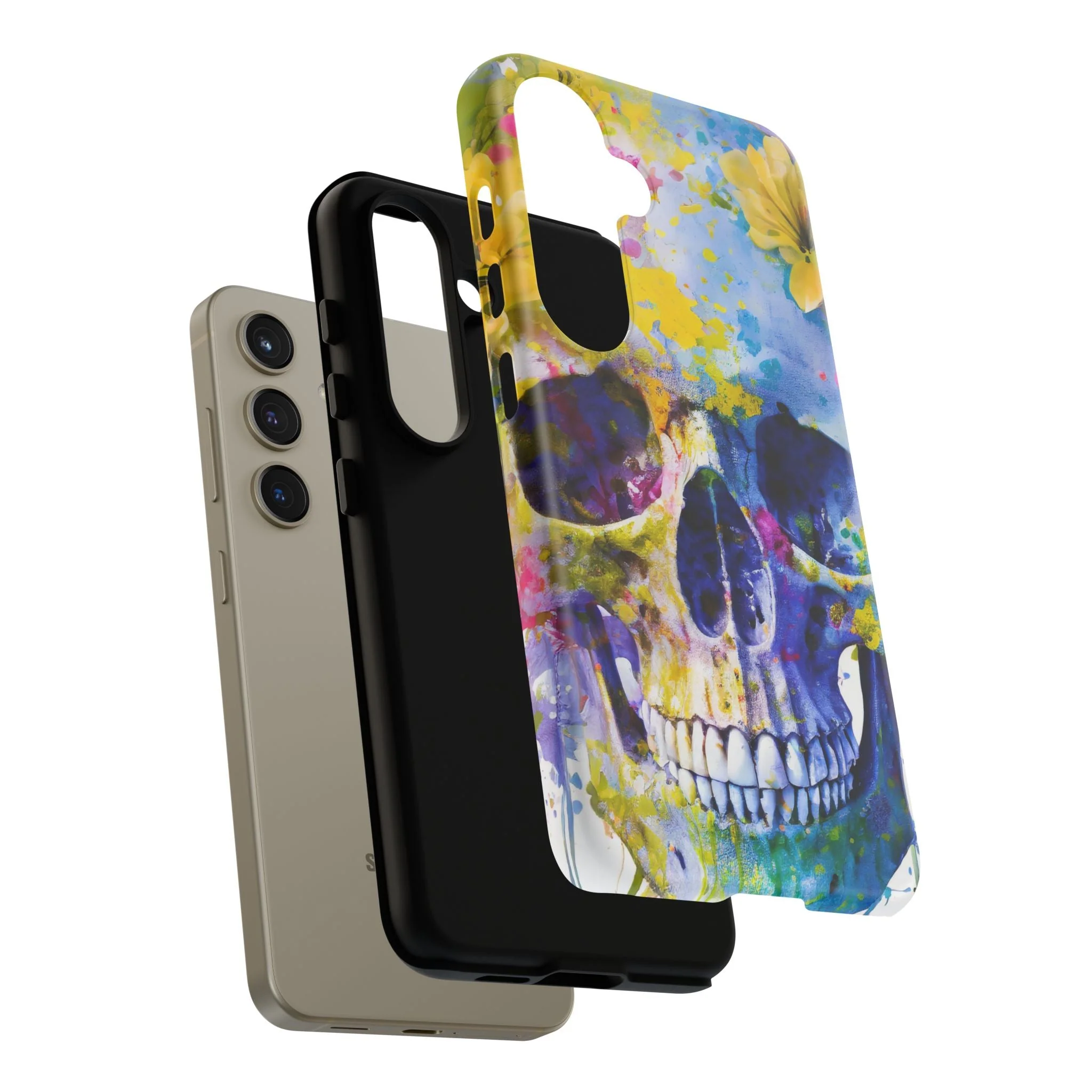 Vibrant Blue Floral Skull Tough Phone Case - Image 90