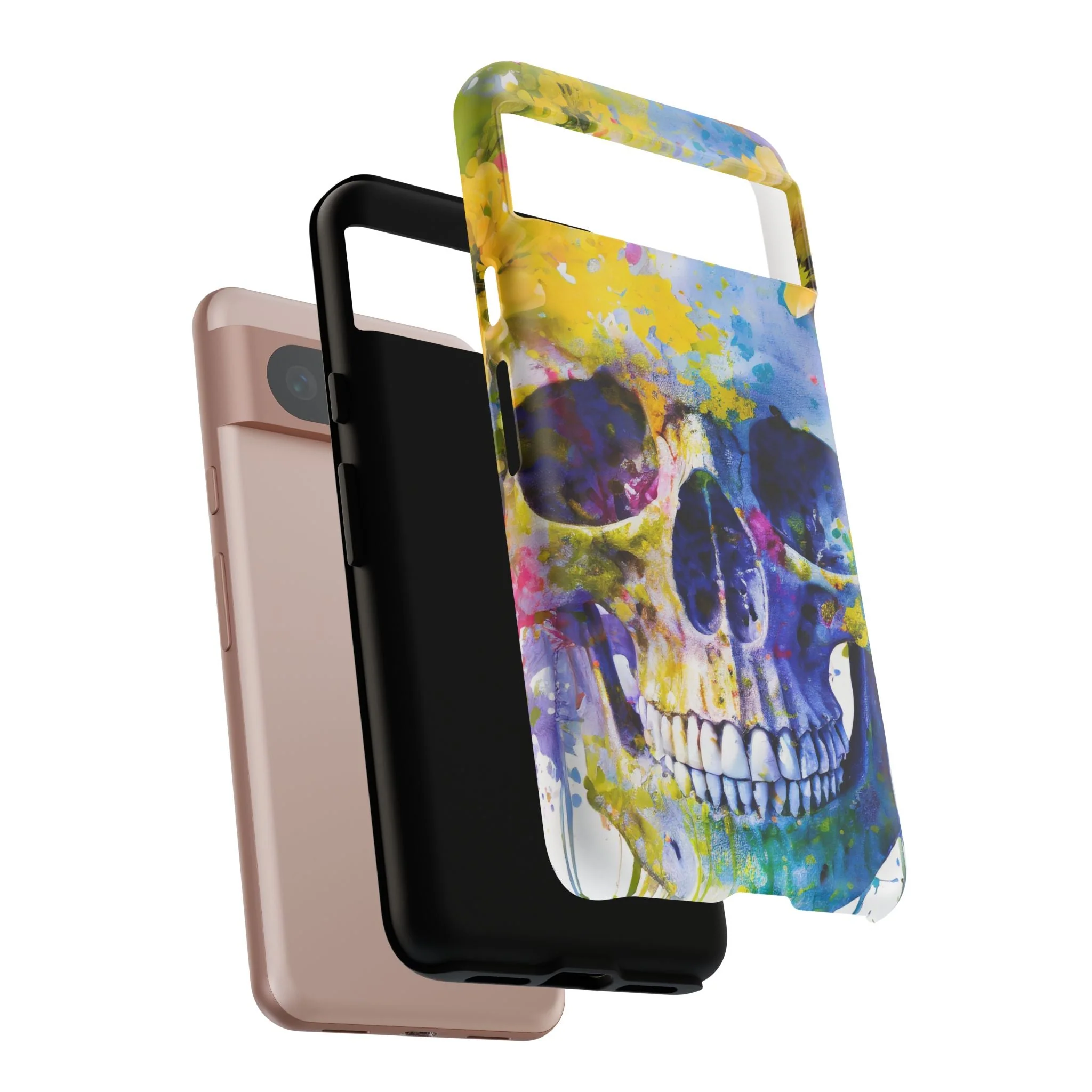 Vibrant Blue Floral Skull Tough Phone Case - Image 96