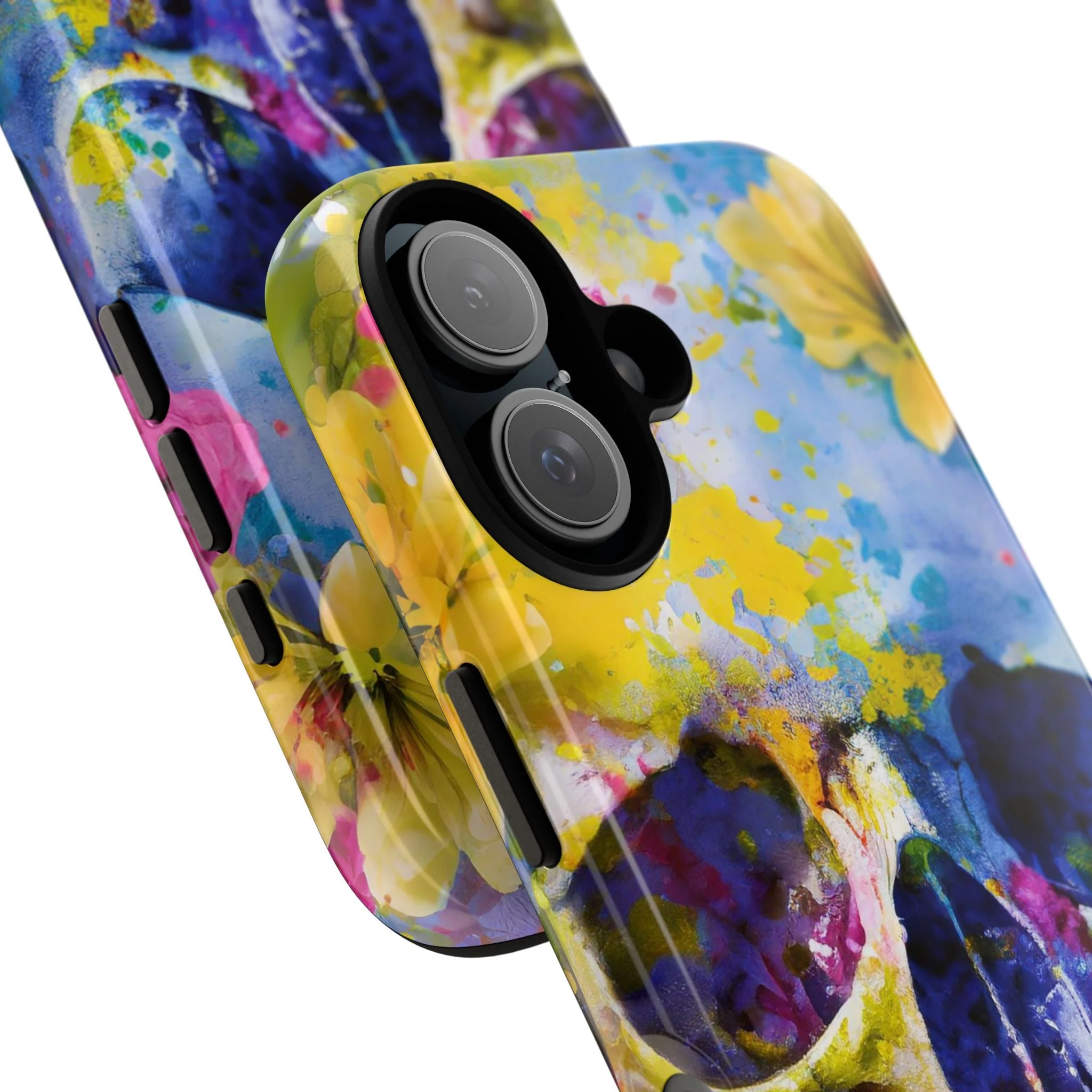 Vibrant Blue Floral Skull Tough Phone Case - Image 97
