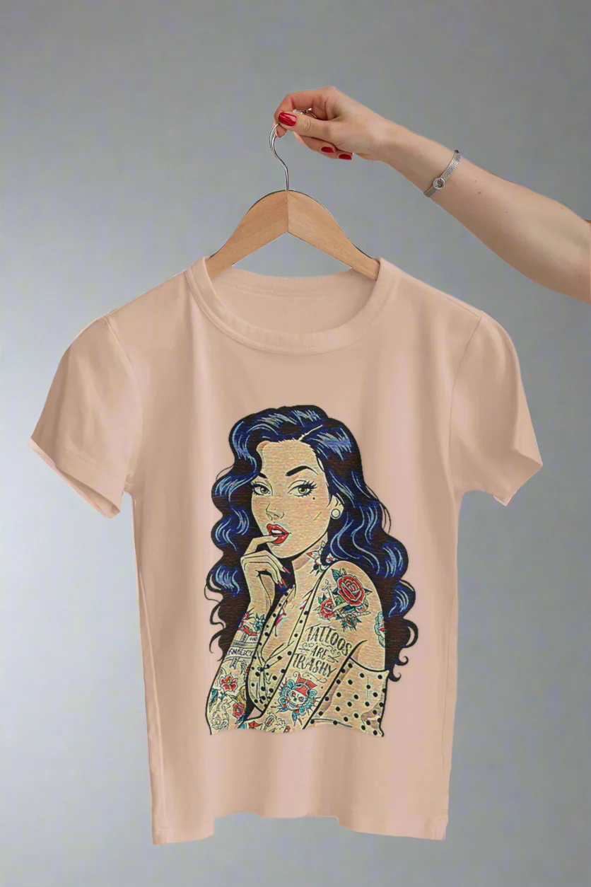 Vintage Tattoo's Are Trashy Pin Up Slim Fit Graphic Tee - Image 6