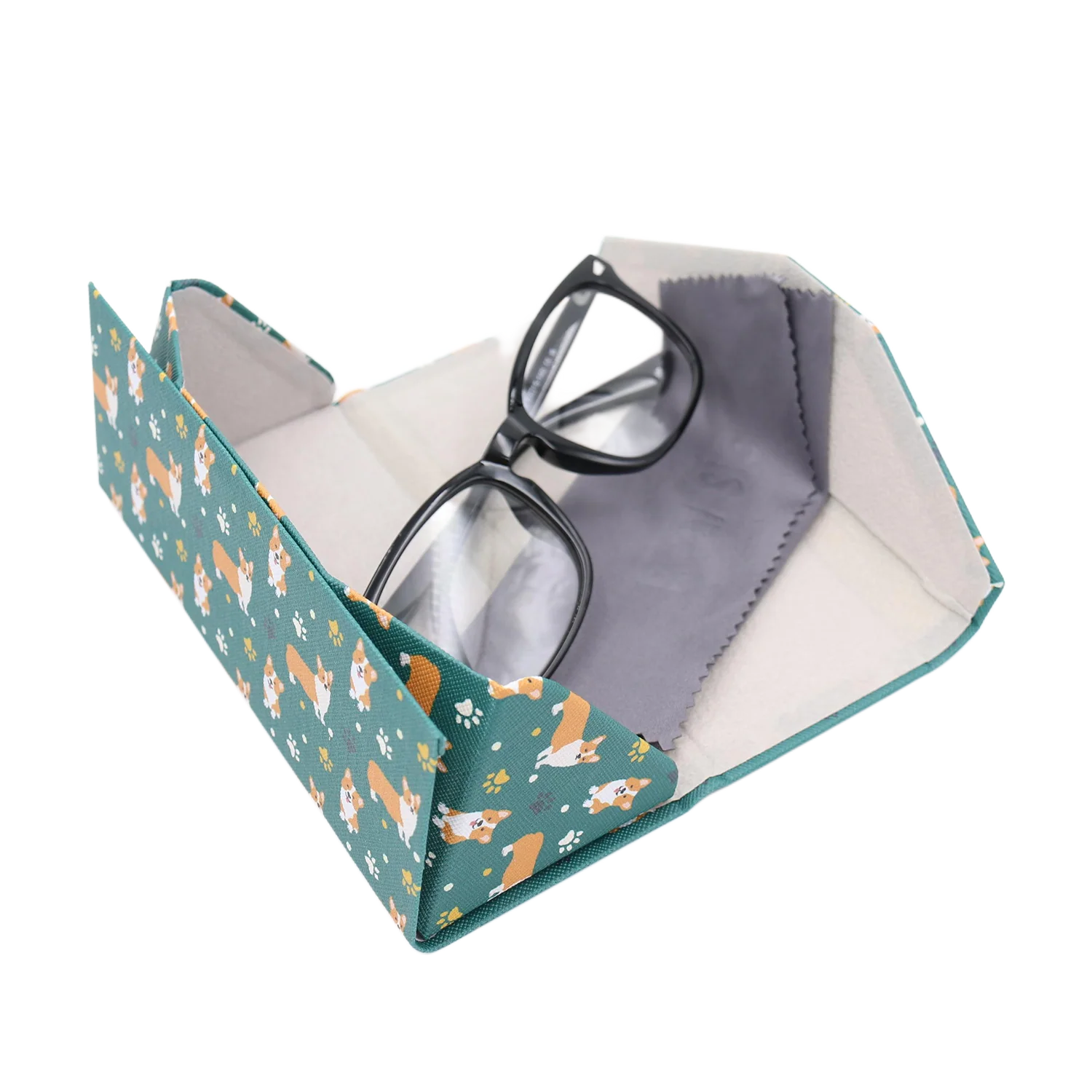 Welsh Corgi Print Glasses Case - Vegan Leather Magic Folding Hard Case - Image 2