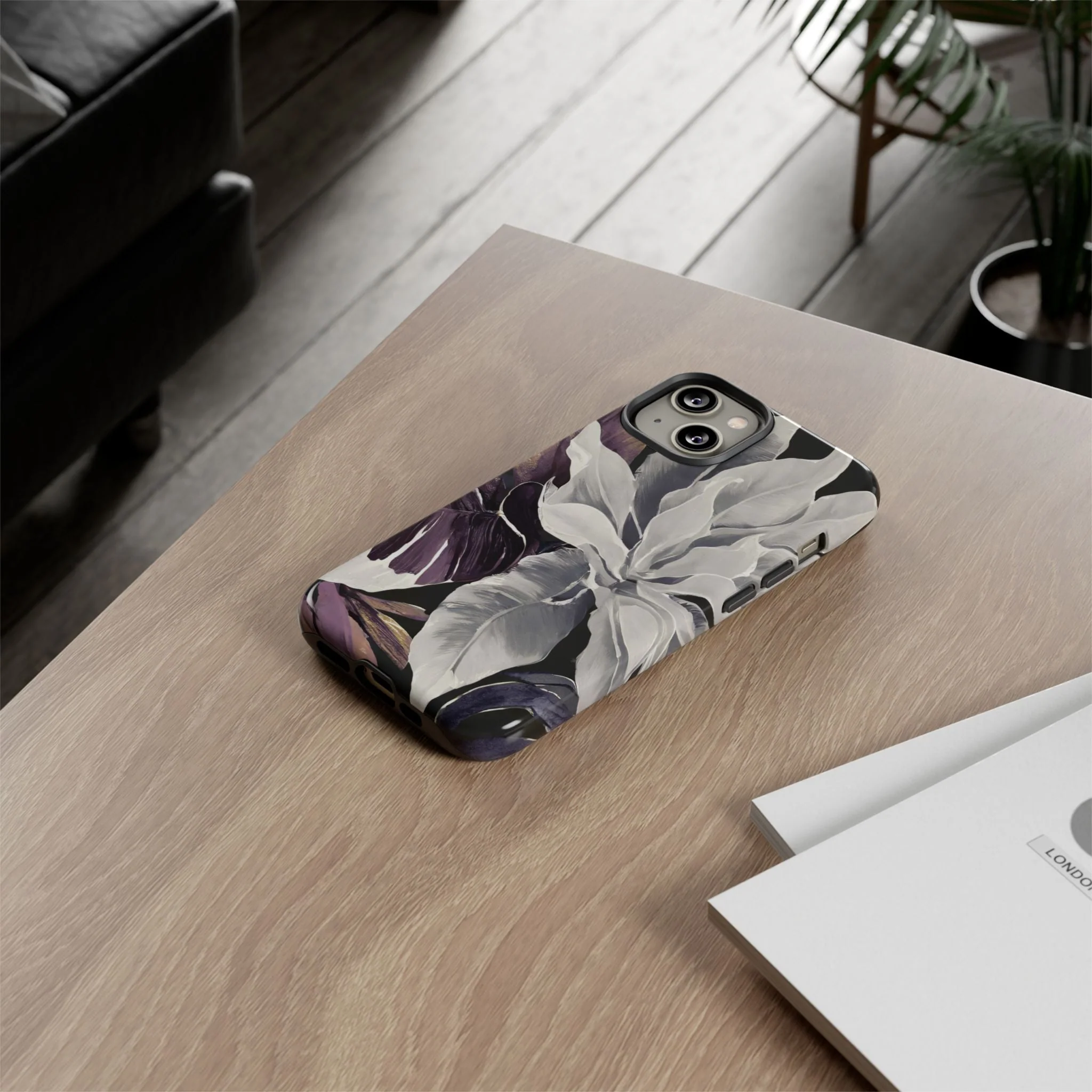 White & Plum Floral Tough Phone Case - Image 59