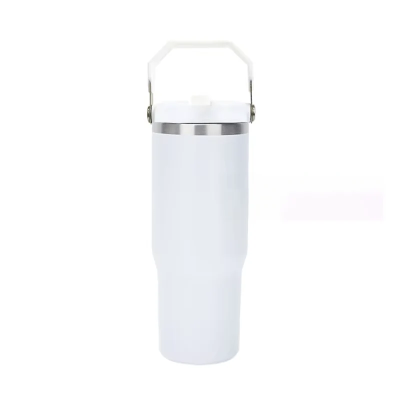 White Tumbler with Flip up Straw 30 oz Sublimation