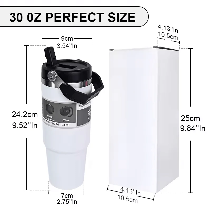 White Tumbler with Flip up Straw 30 oz Sublimation - Image 2