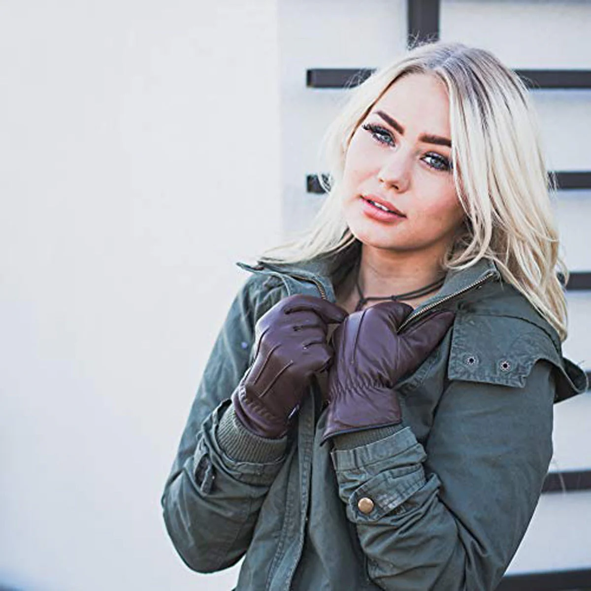Women's Warm Winter Dress And Work Gloves, Thermal Lining, Genuine Brown Leather - Image 6