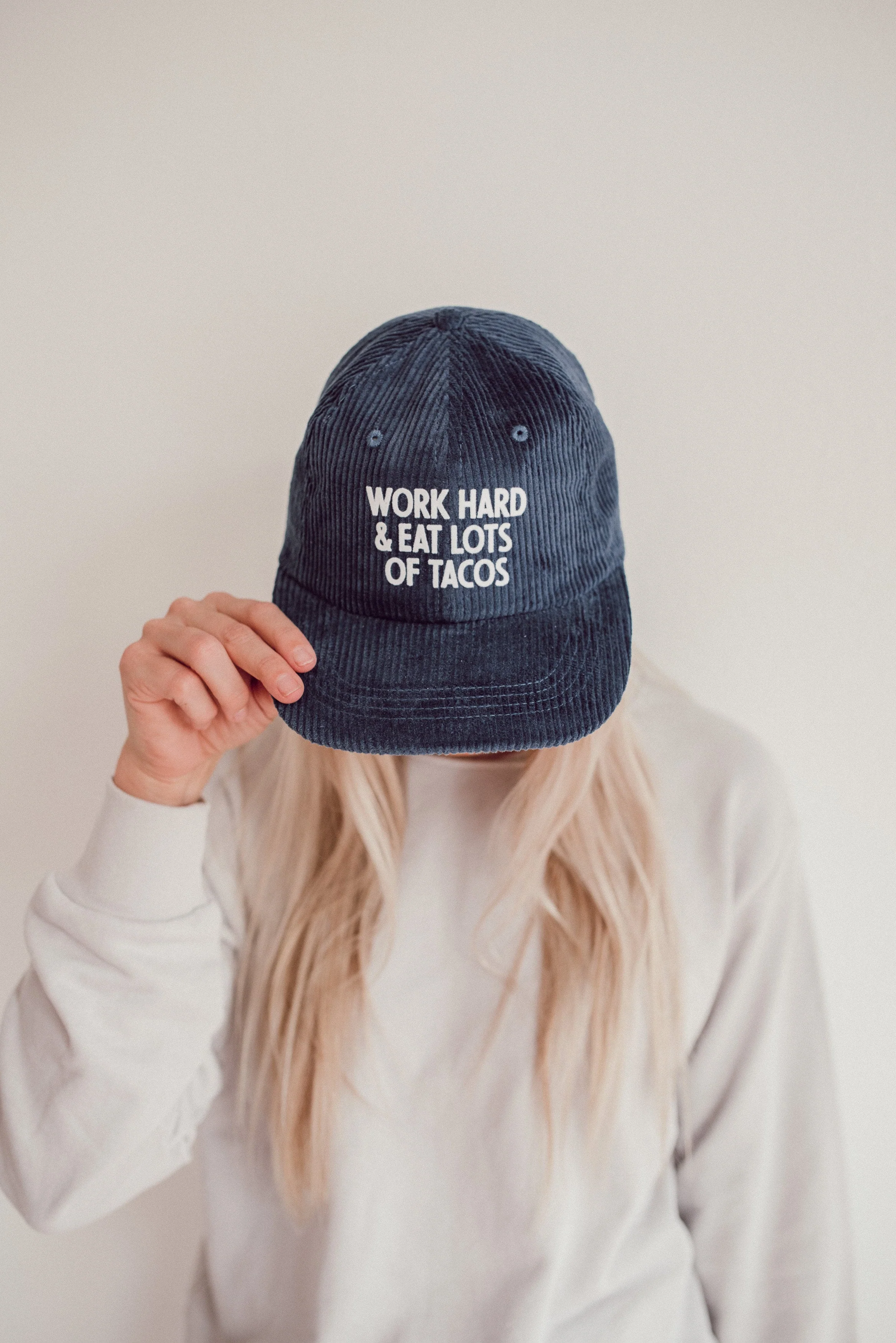 Work Hard & Eat Lots Of Tacos Corduroy Cap - Image 2